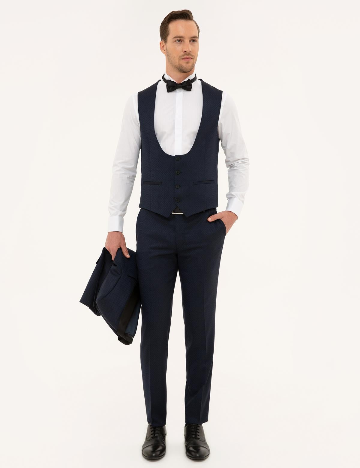 Lacivert Yelekli Ekstra Slim Fit Damatlık Smokin - 50208535008