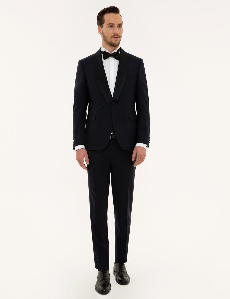 Lacivert Ex. Slim Fit Yelekli Smokin Damatlık