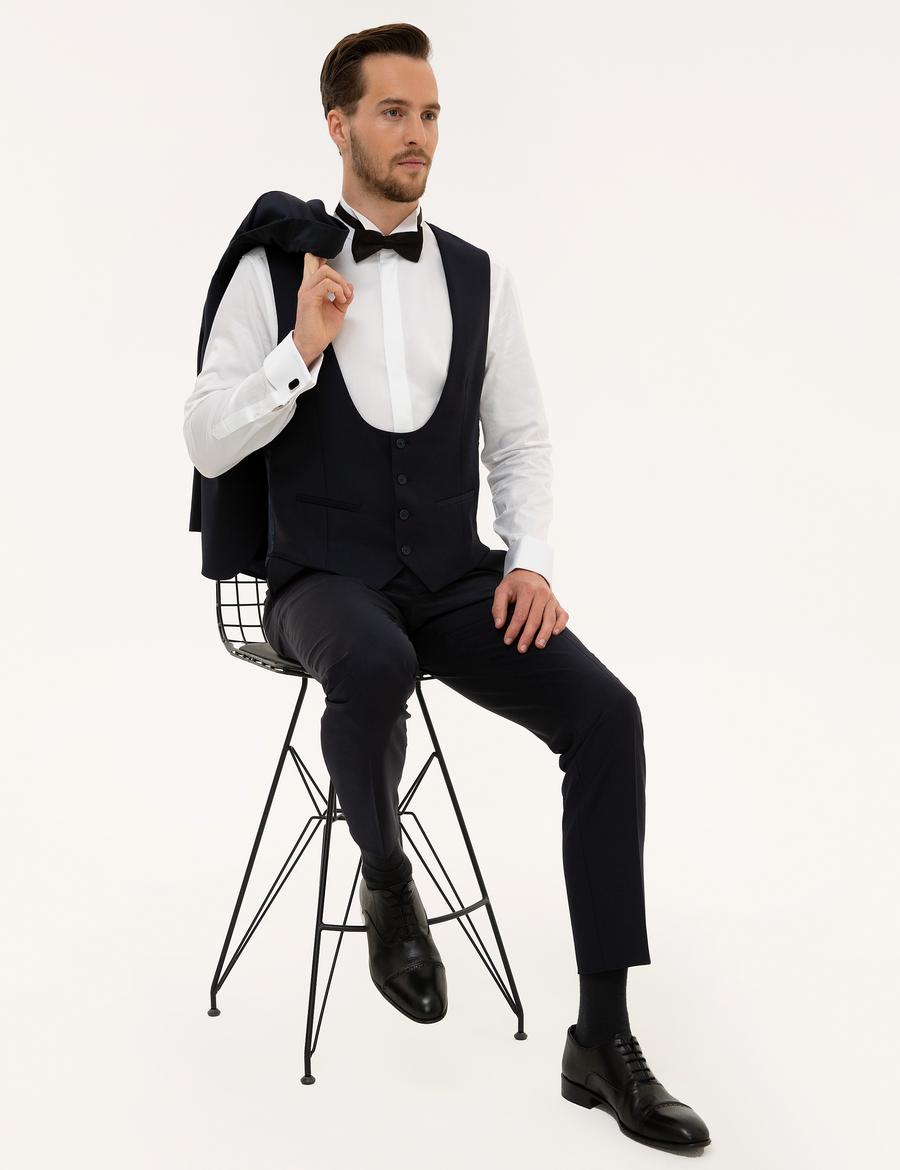 Lacivert Ex. Slim Fit Yelekli Smokin Damatlık