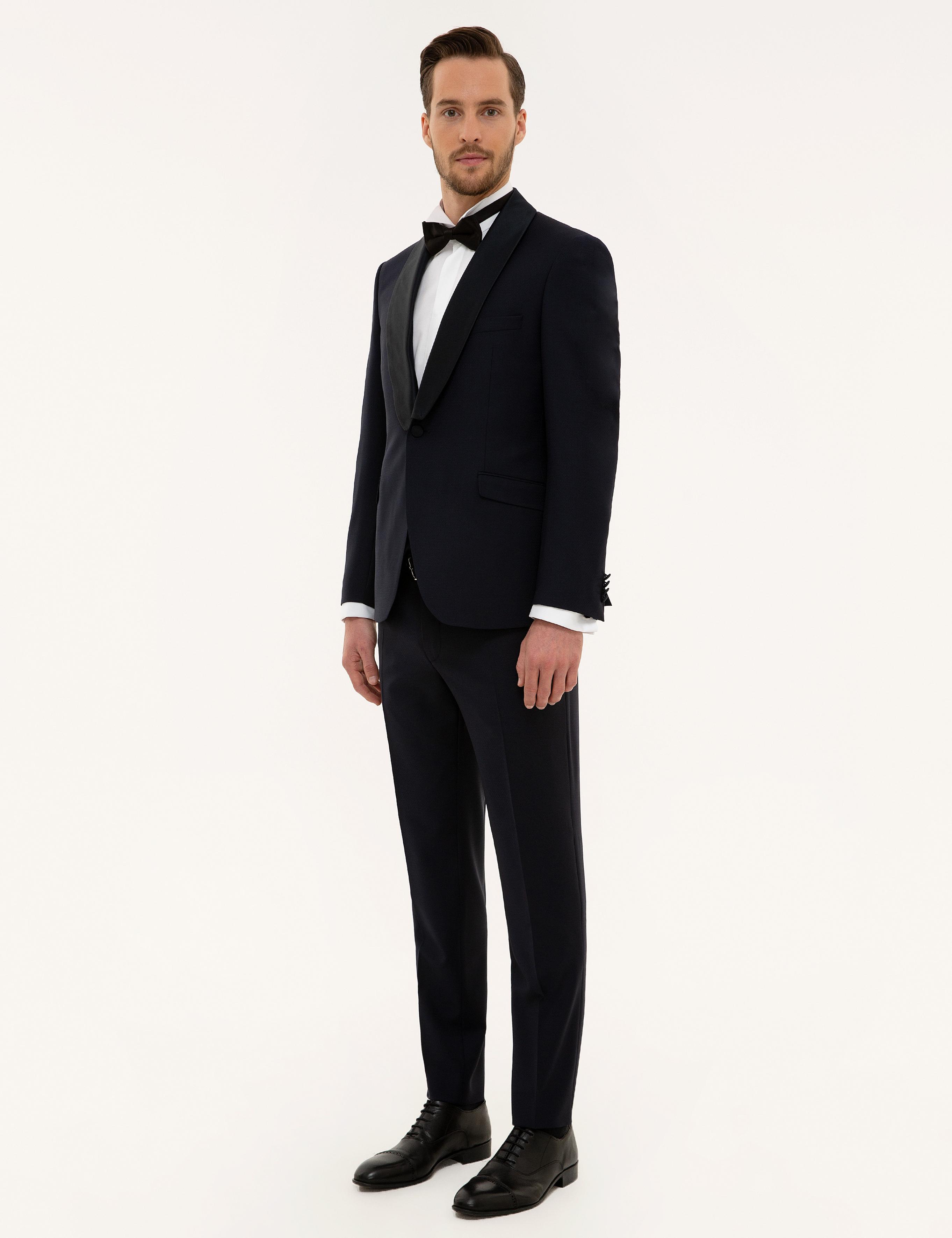 Lacivert Ex. Slim Fit Yelekli Smokin Damatlık