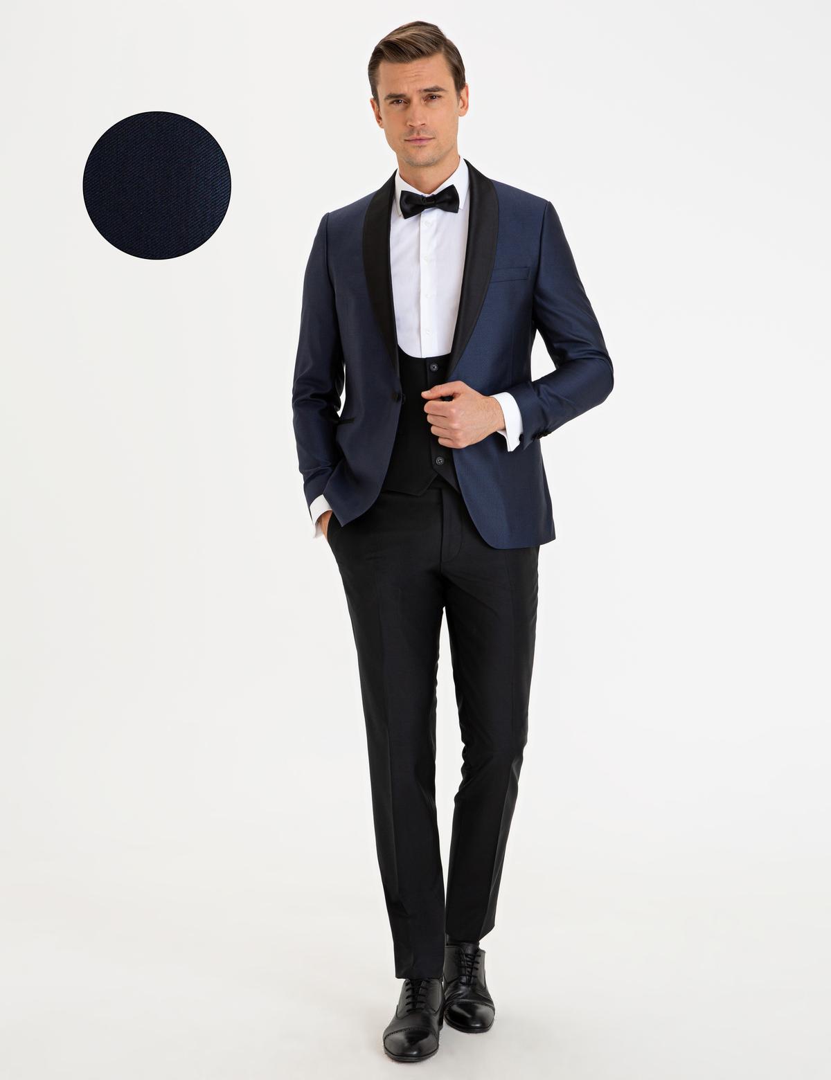 Koyu Mavi Yelekli Damatlık Smokin