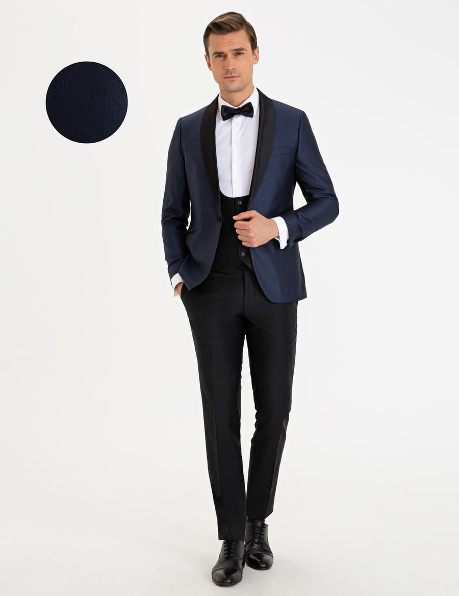 Koyu Mavi Yelekli Damatlık Smokin