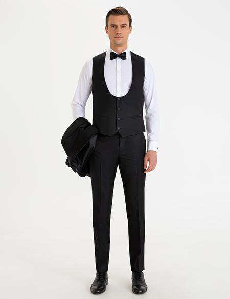 Siyah Yelekli Damatlık Smokin - 50225359008