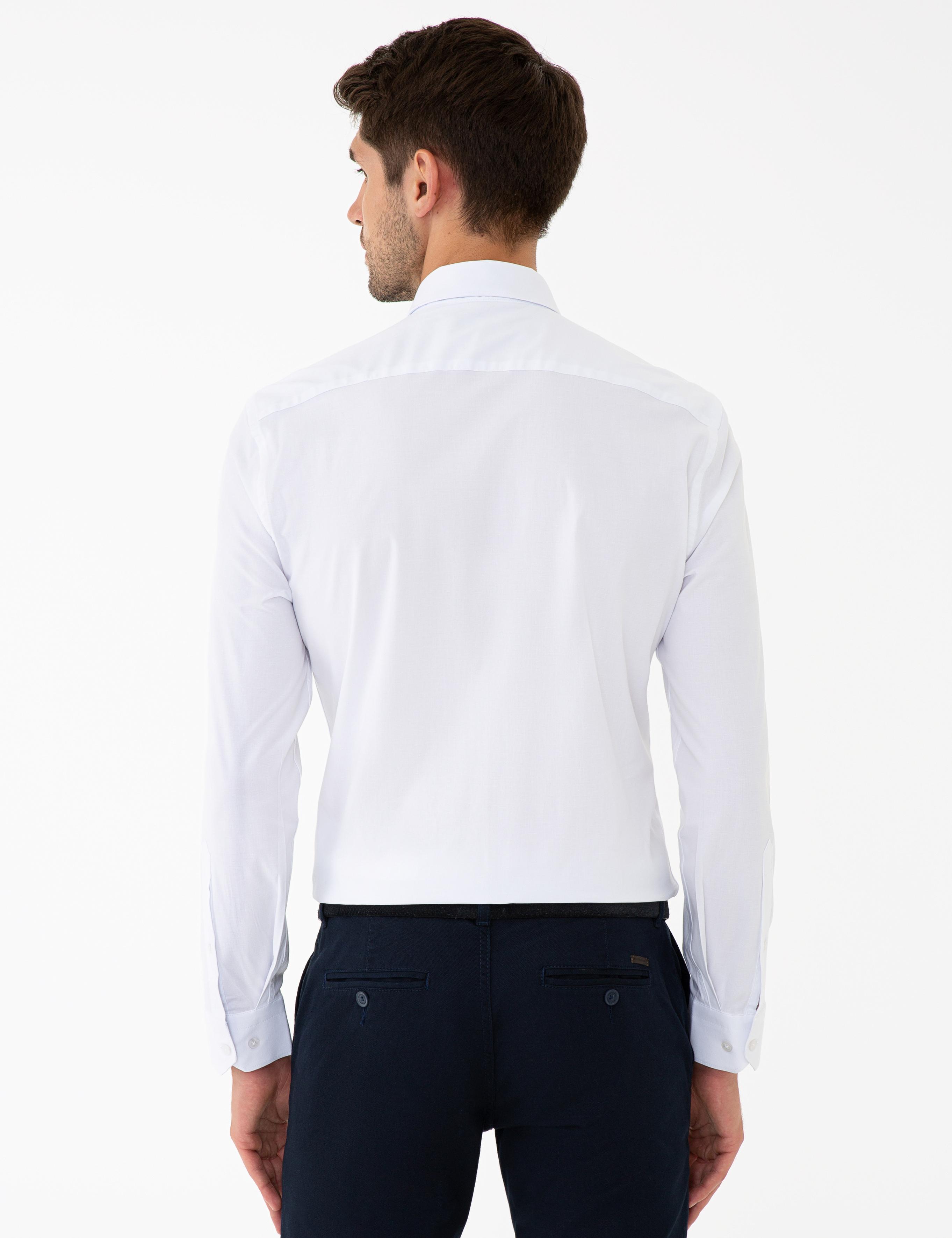 Beyaz Slim Fit Likralı Basic Gömlek