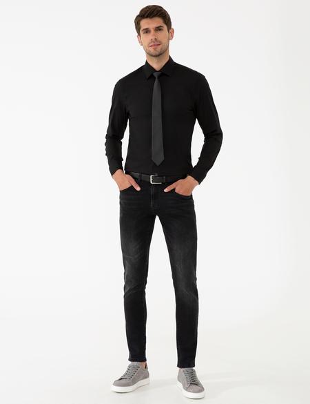 Siyah Slim Fit Likralı Basic Gömlek - 50240461023