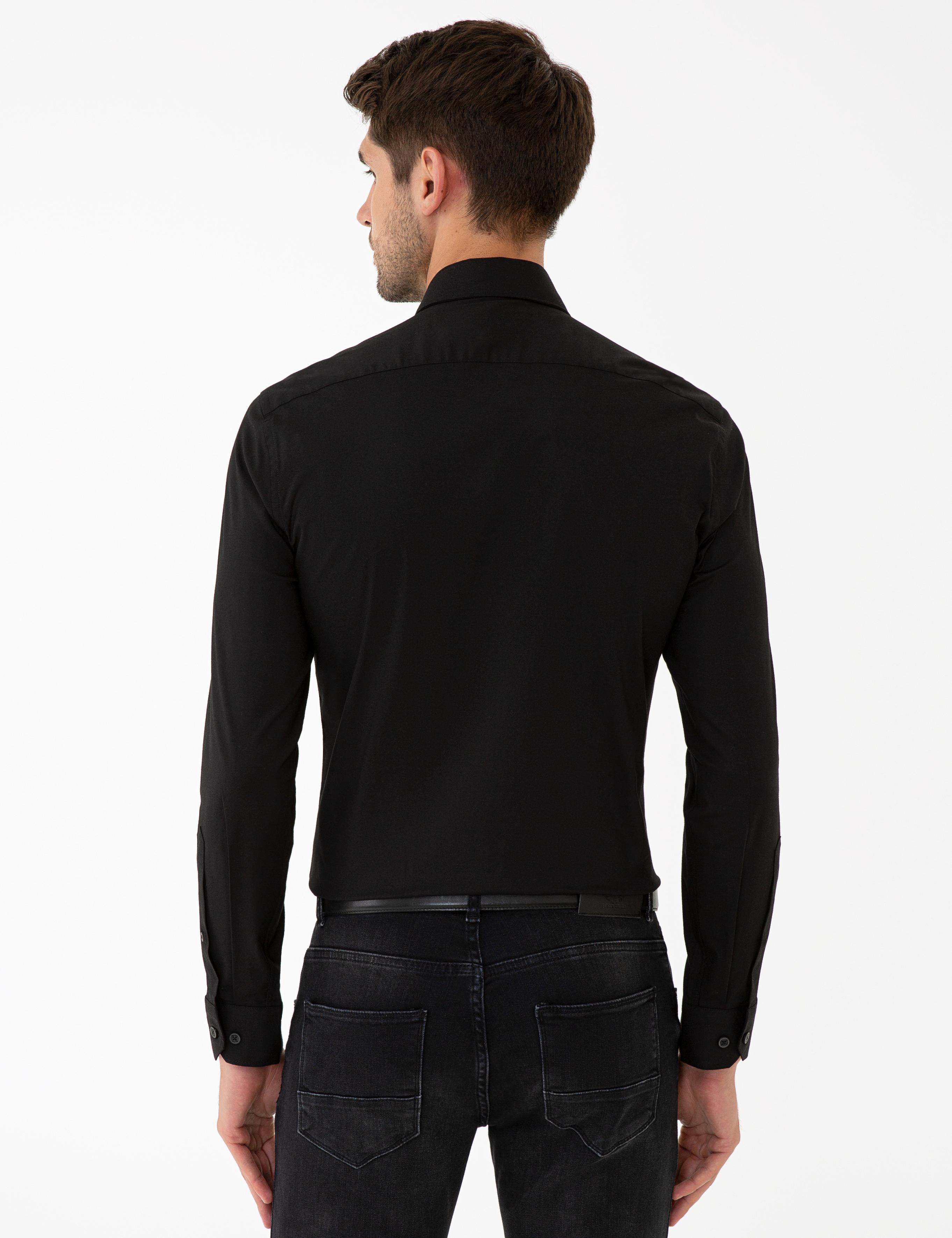 Siyah Slim Fit Likralı Basic Gömlek