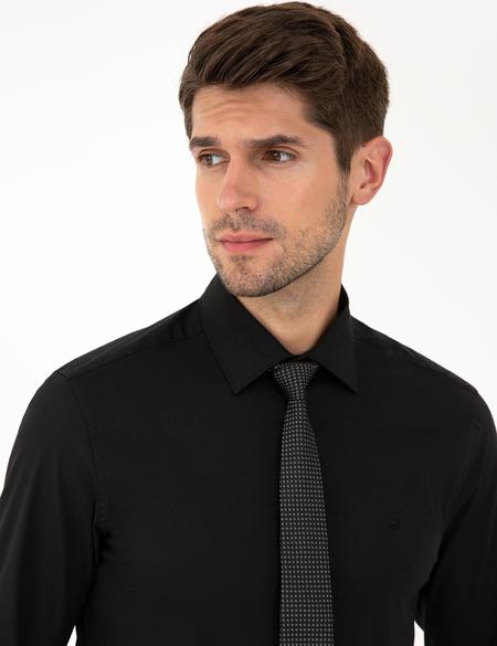 Siyah Slim Fit Likralı Basic Gömlek - 50240461023
