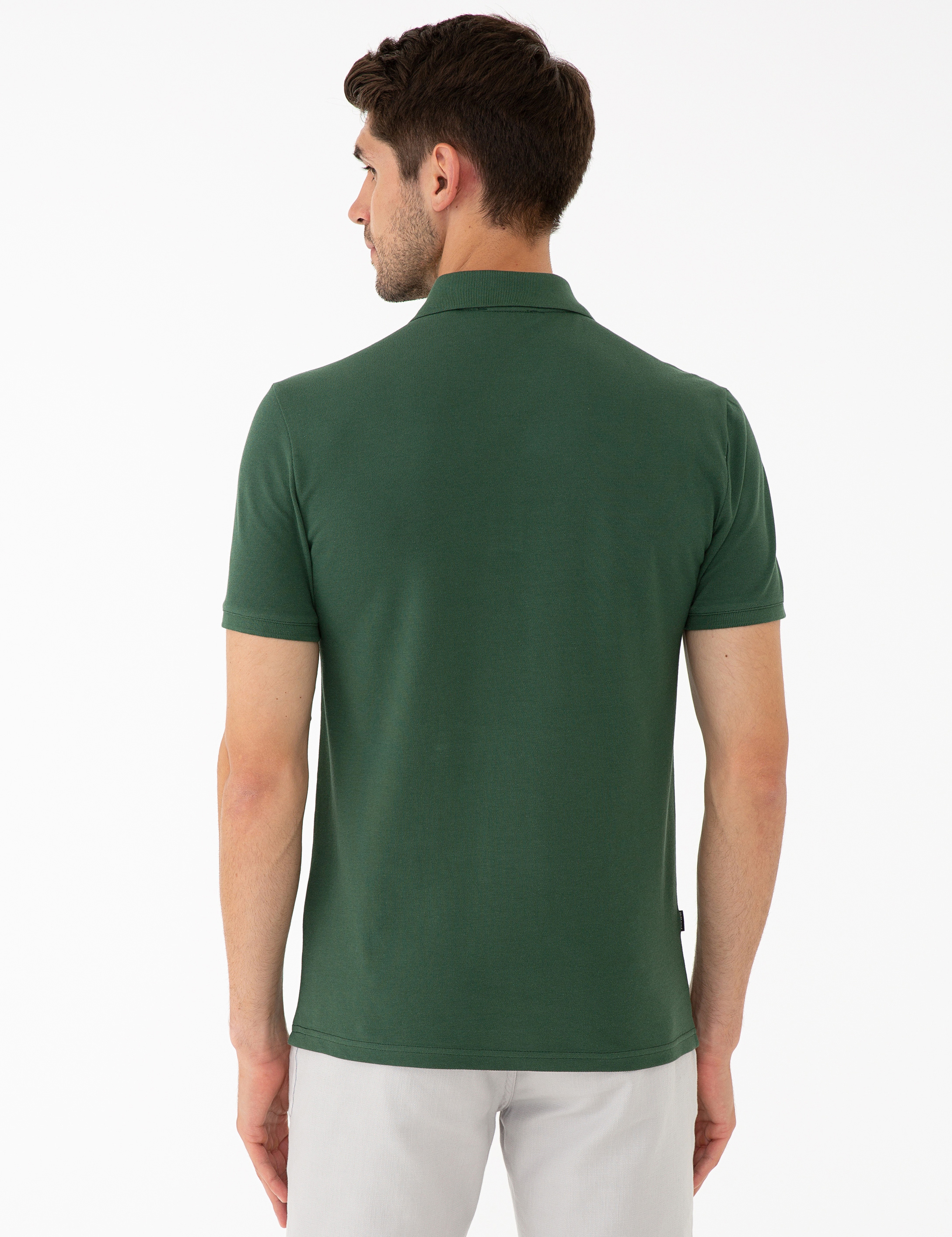 Koyu Yeşil Slim Fit Polo Yaka T-Shirt - Image 3