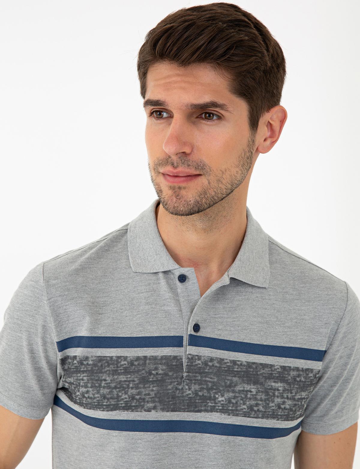 Gri Melanj Slim Fit Polo Yaka Tişört - 50242150028