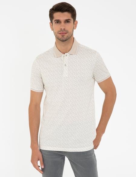 Bej Slim Fit Baskılı Polo Yaka Tişört - 50232386176
