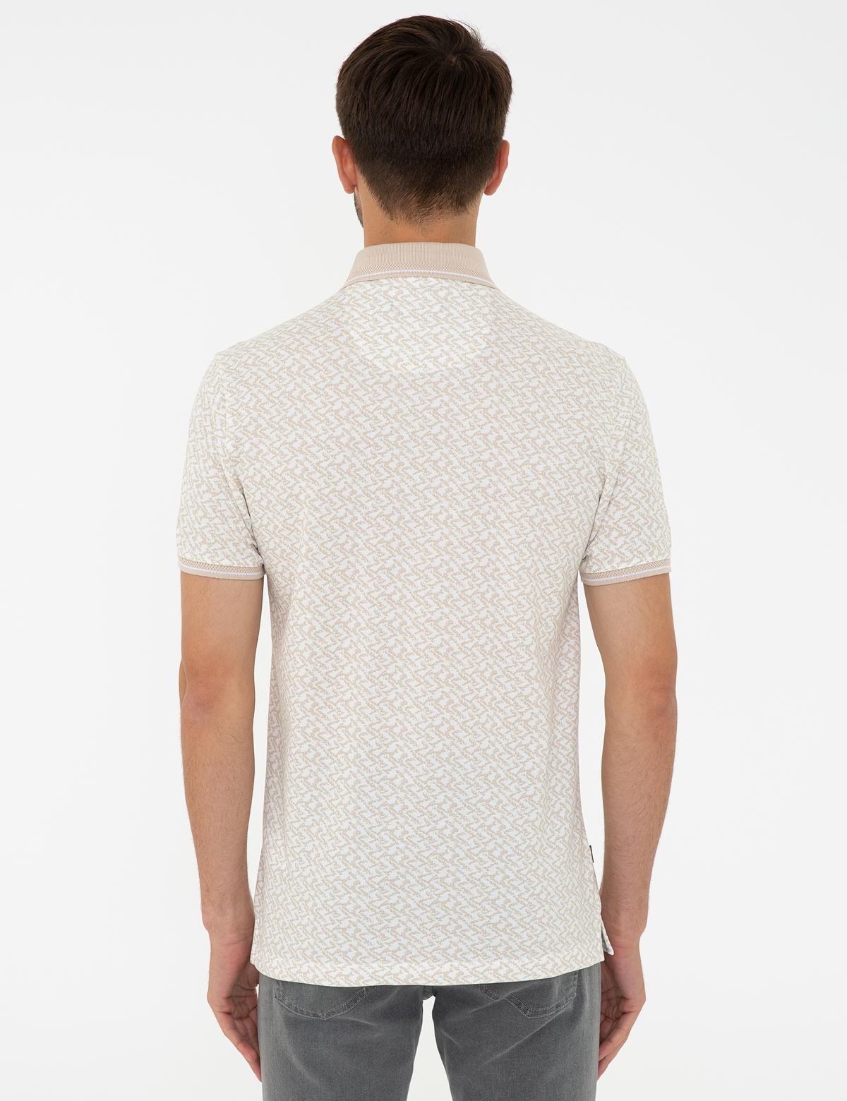 Bej Slim Fit Baskılı Polo Yaka Tişört - 50232386176