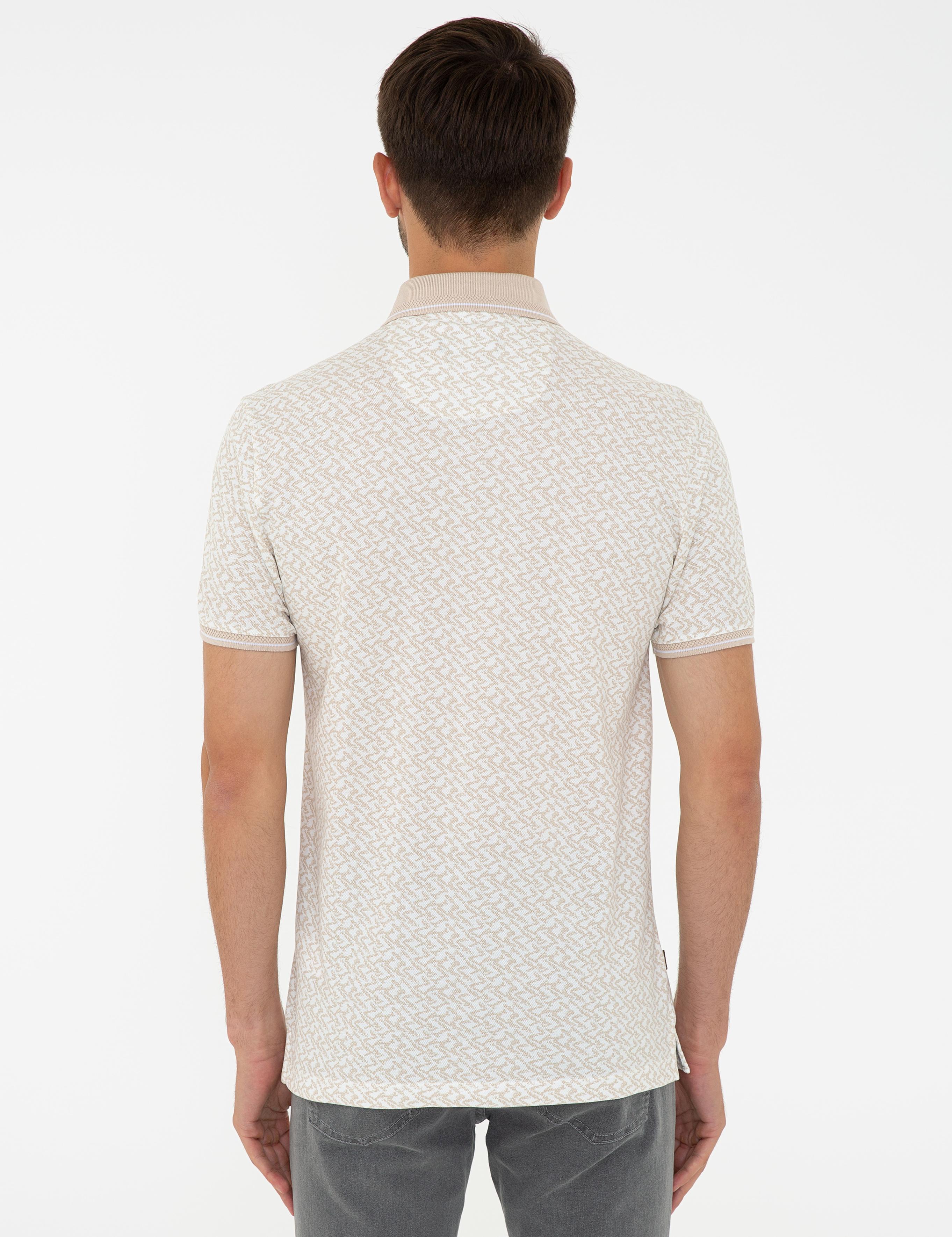 Bej Slim Fit Baskılı Polo Yaka Tişört