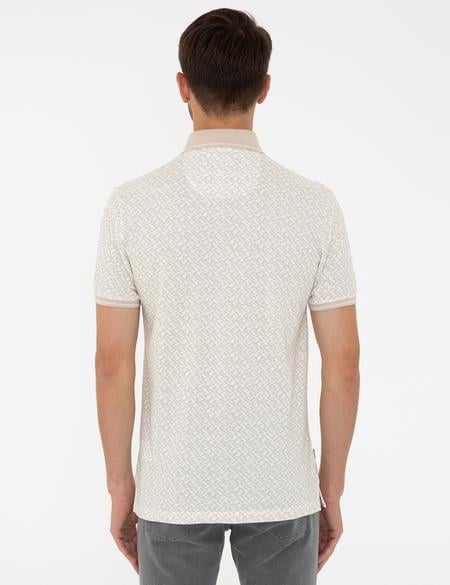 Bej Slim Fit Baskılı Polo Yaka Tişört - 50232386176