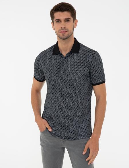 Siyah Slim Fit Desenli Polo Yaka Tişört - 50232401110