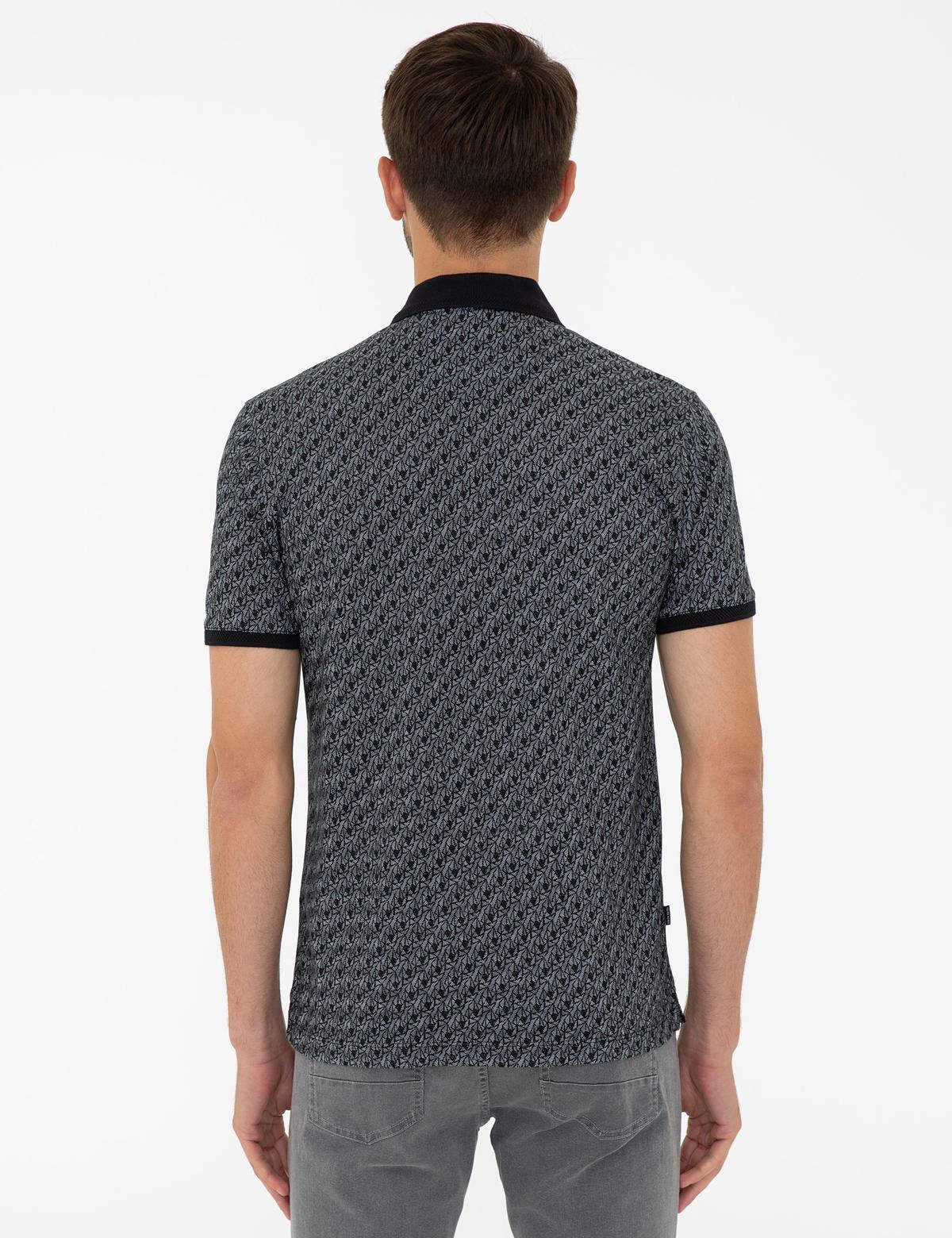 Siyah Slim Fit Desenli Polo Yaka Tişört - 50232401110