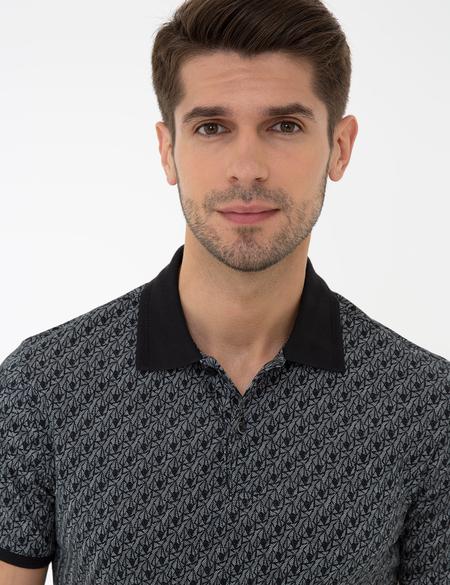 Siyah Slim Fit Desenli Polo Yaka Tişört - 50232401110