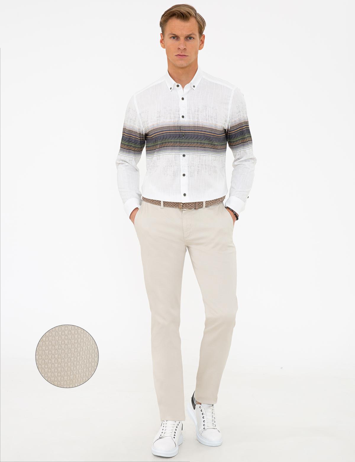 Bej Slim Fit Kanvas Pantolon