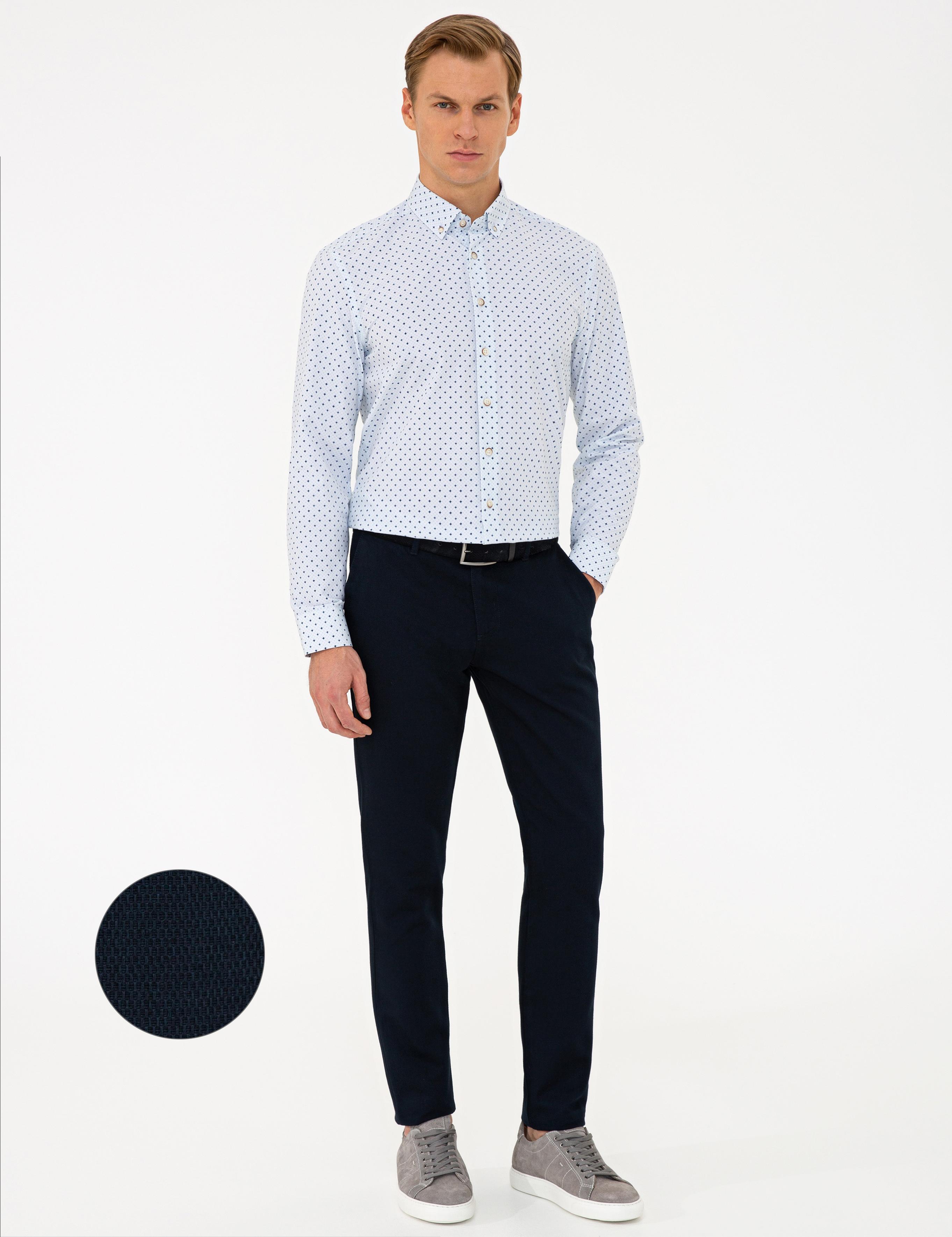 Lacivert Slim Fit Kanvas Pantolon