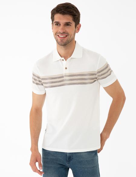 Açık Kahverengi Detaylı Beyaz Slim Fit Polo Yaka T-Shirt - 50242129001