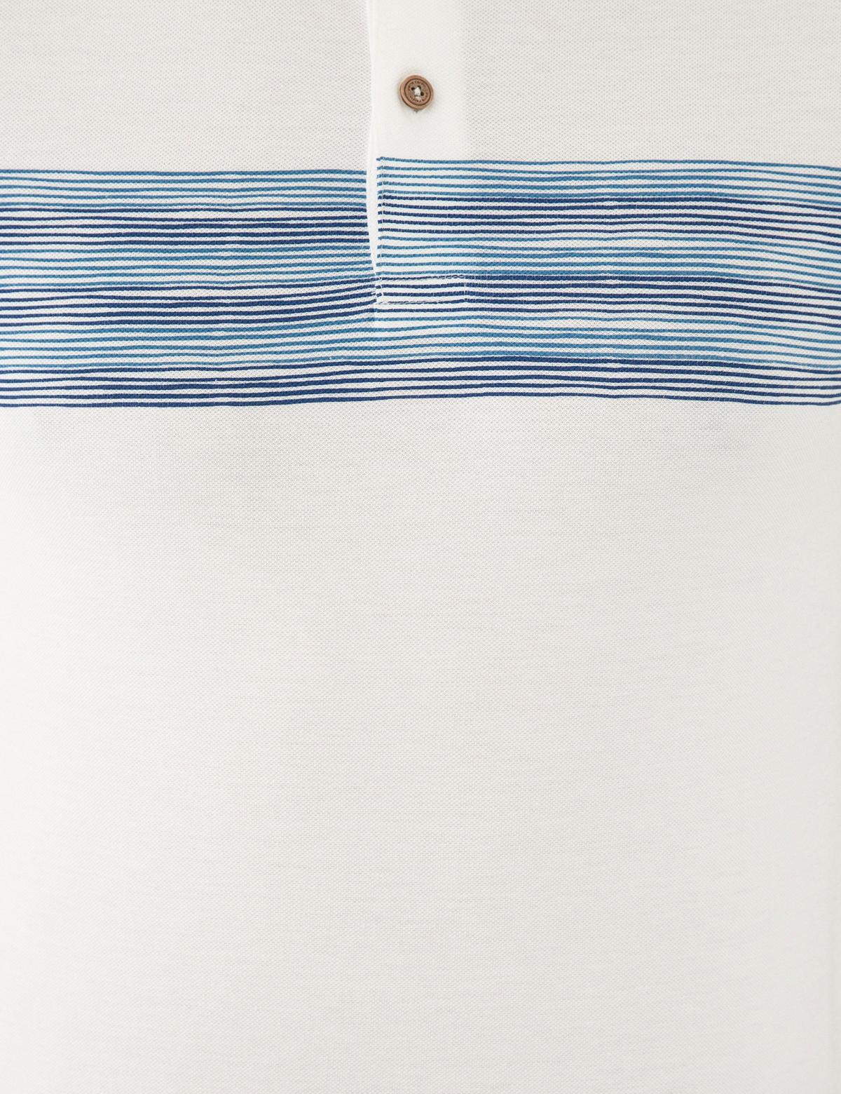 Mavi Detaylı Beyaz Slim Fit Polo Yaka T-Shirt - 50242129014