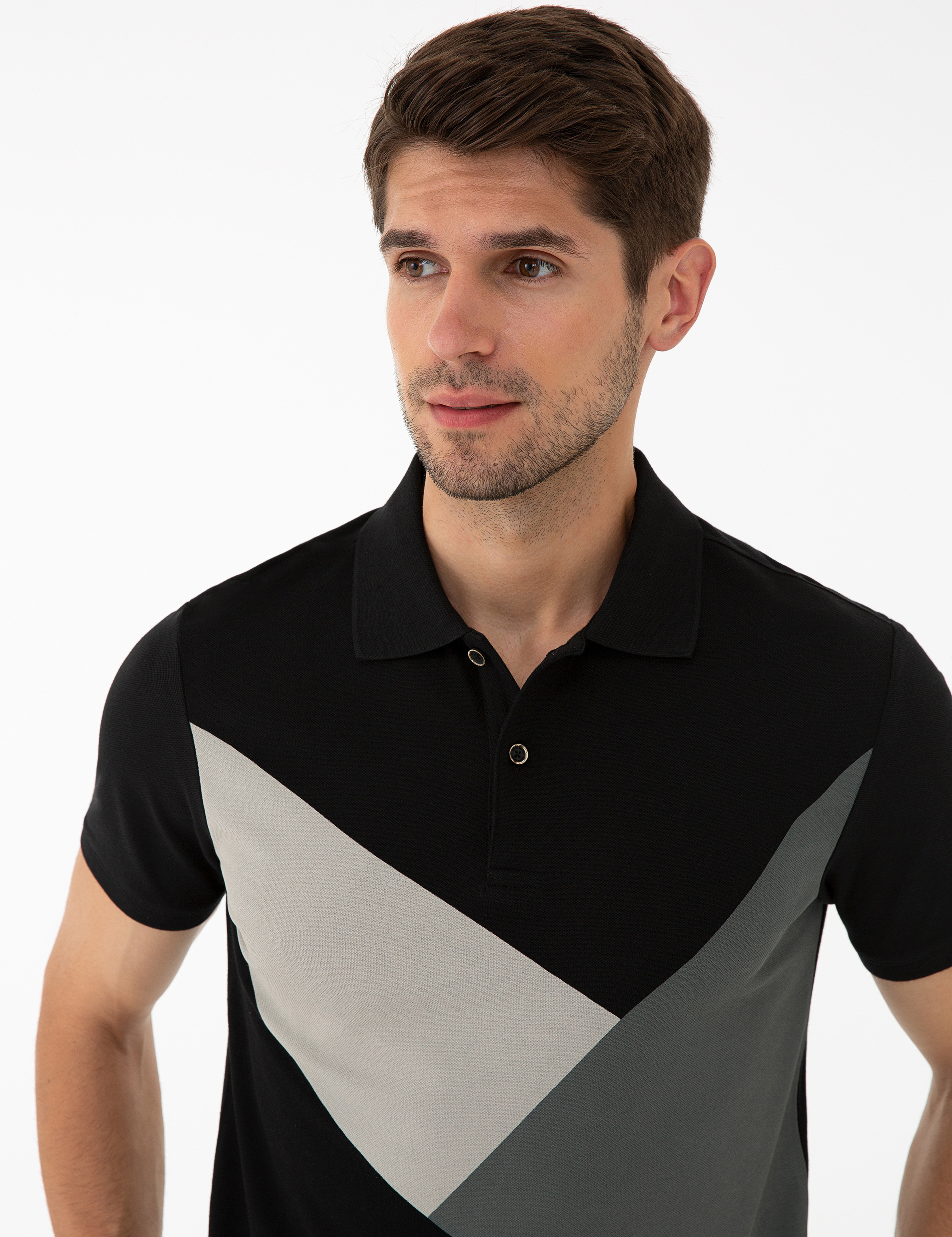 Siyah Slim Fit Polo Yaka T-Shirt - Image 2