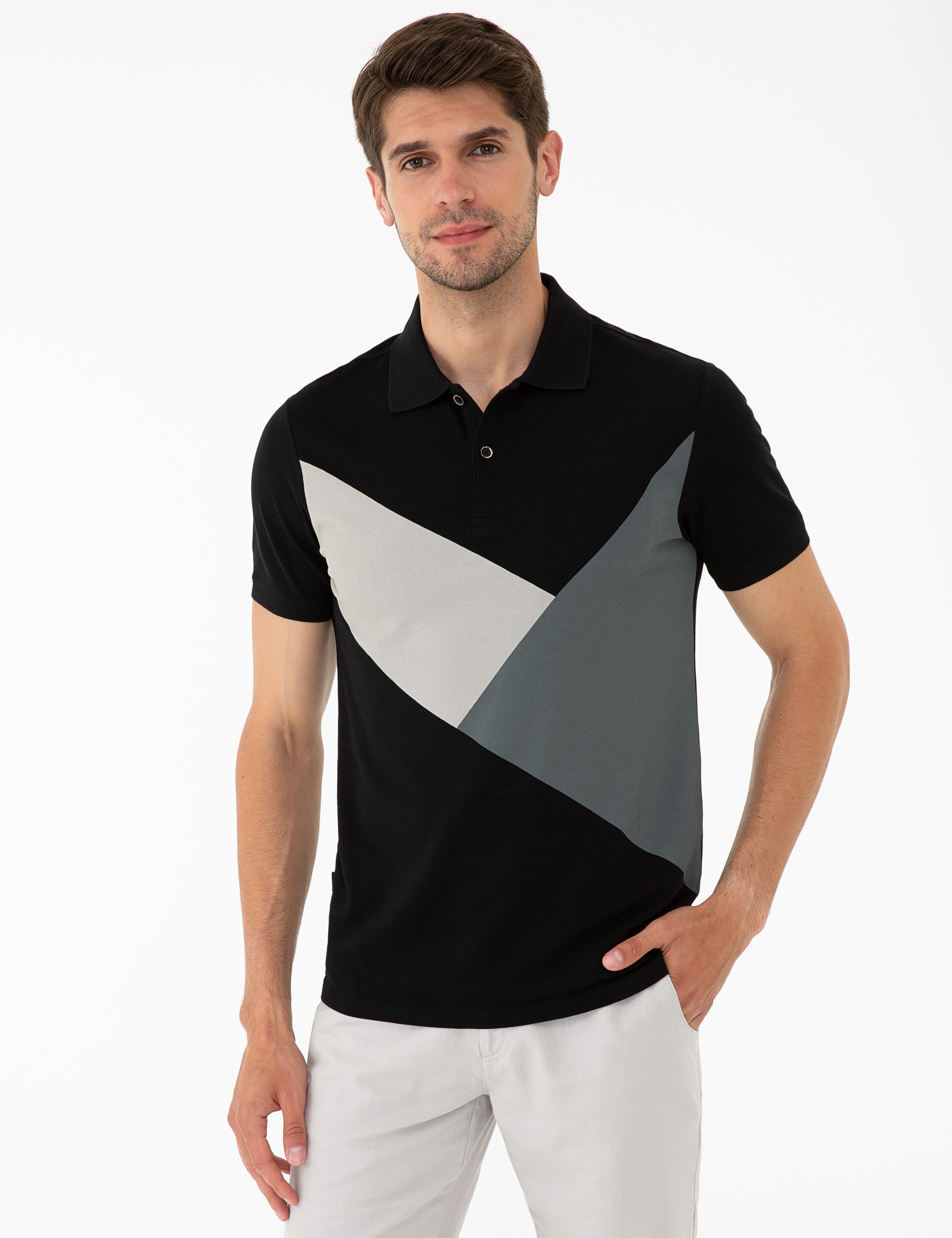 Siyah Slim Fit Polo Yaka T-Shirt - Image 1