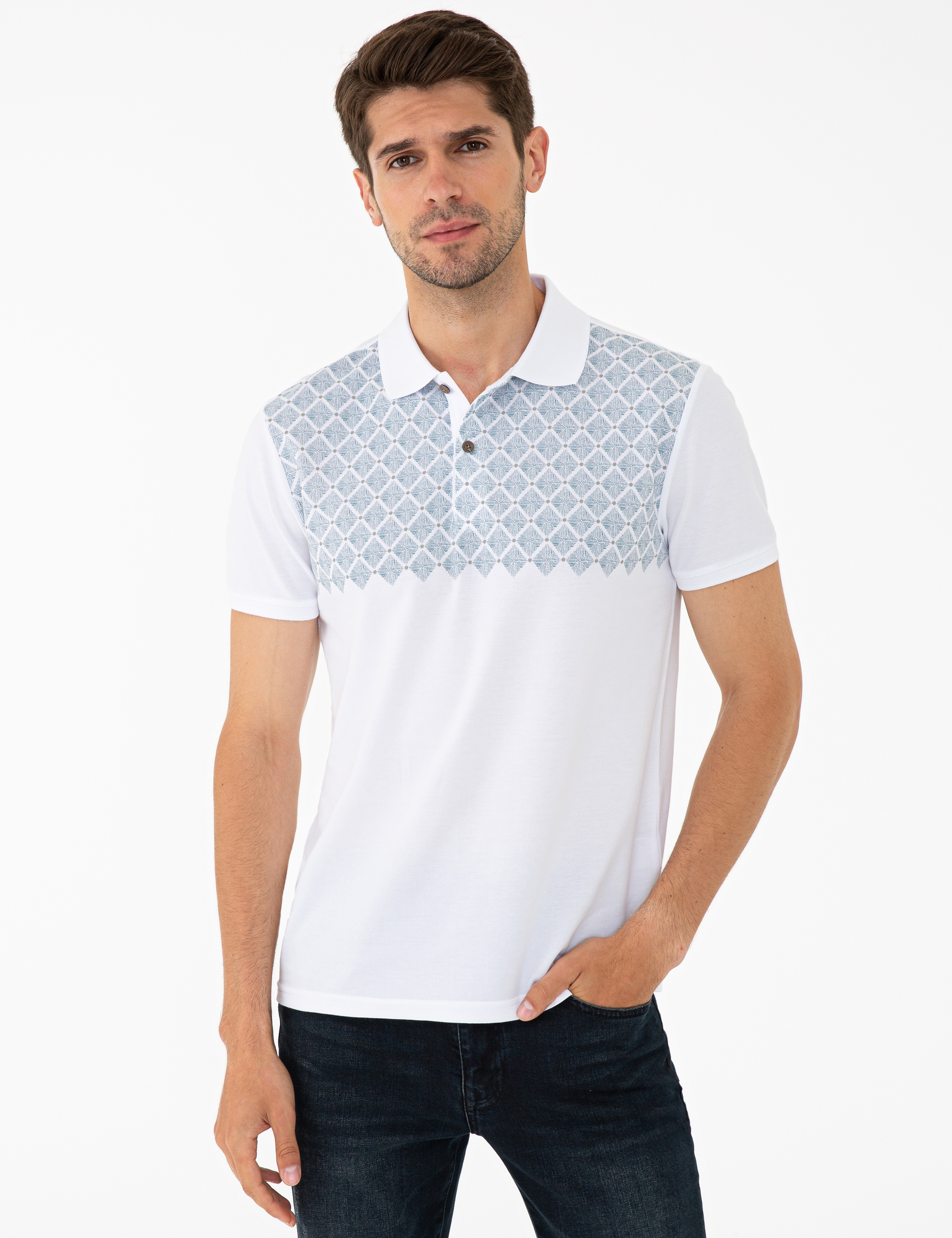Beyaz Slim Fit Polo Yaka T-Shirt - Image 1