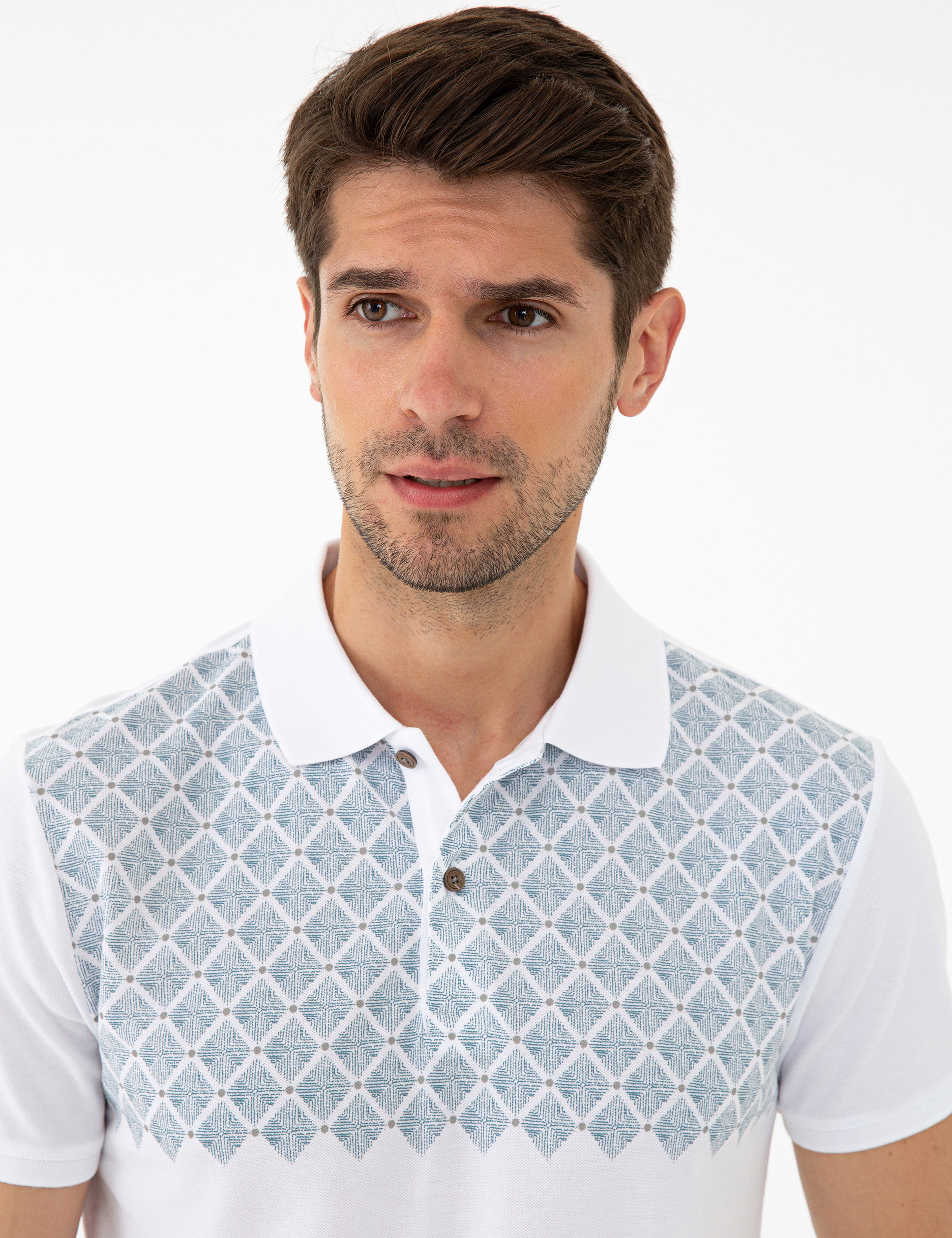 Beyaz Slim Fit Polo Yaka T-Shirt - Image 2