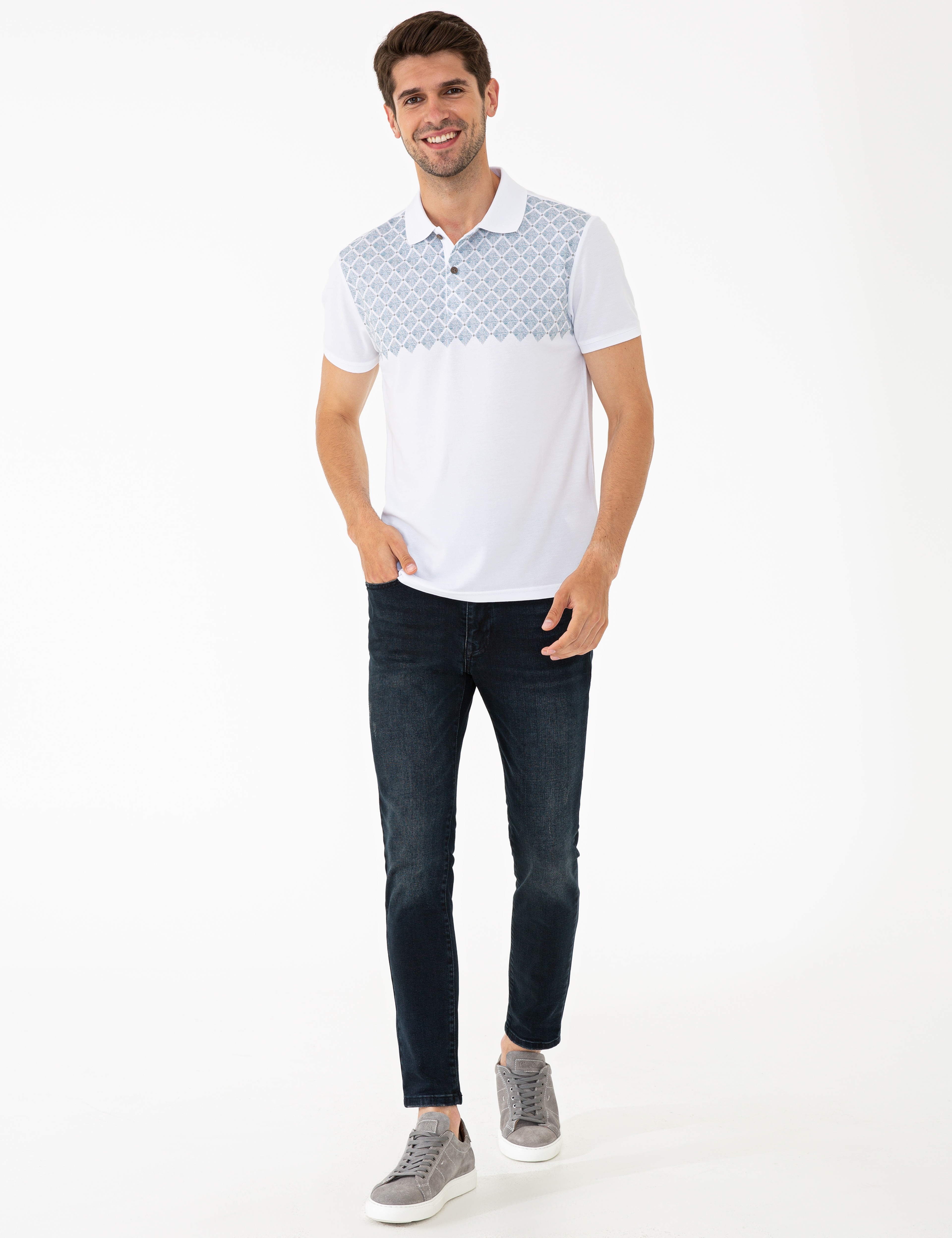 Beyaz Slim Fit Polo Yaka T-Shirt - Image 4