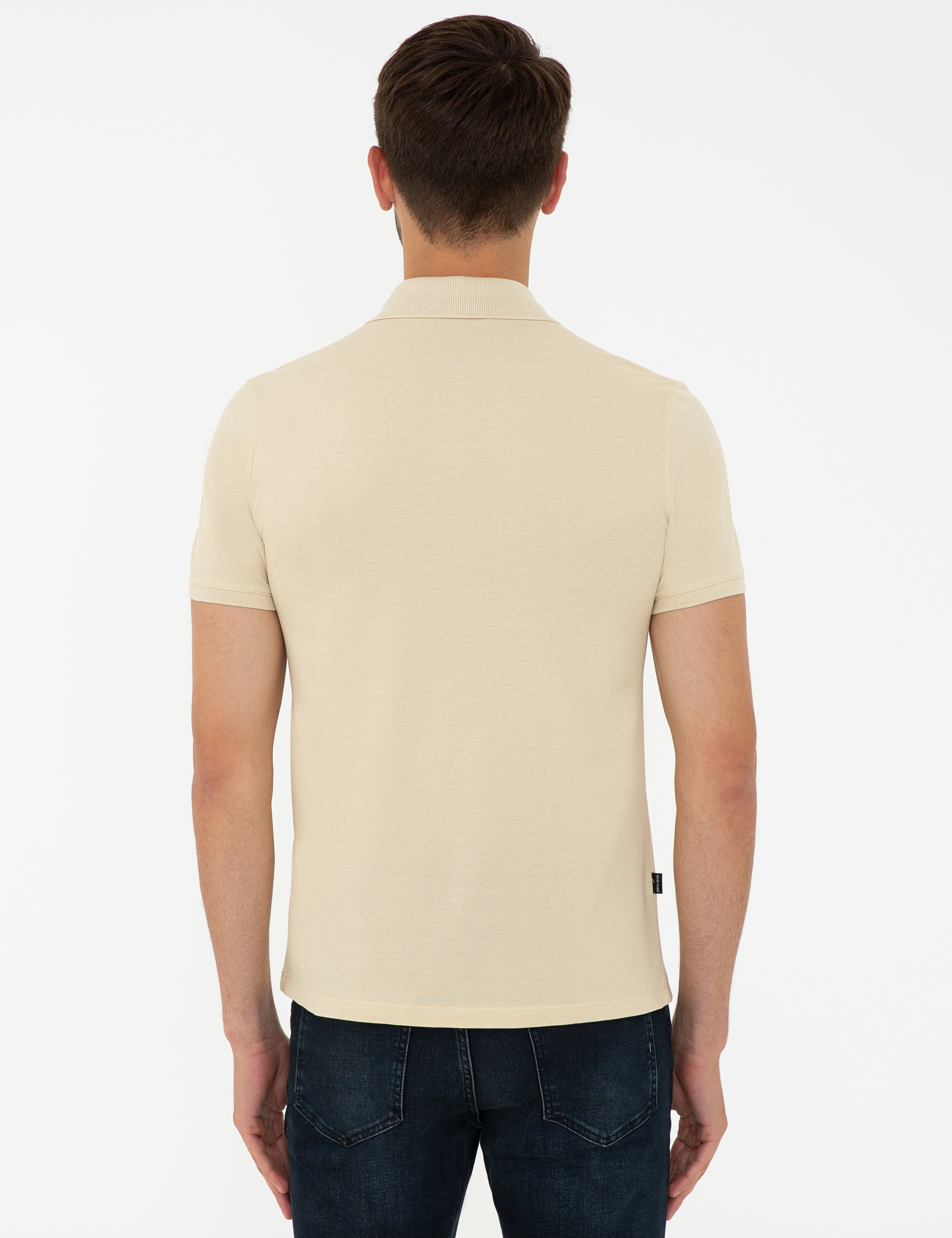 Bej Slim Fit Polo Yaka Tişört - Image 3