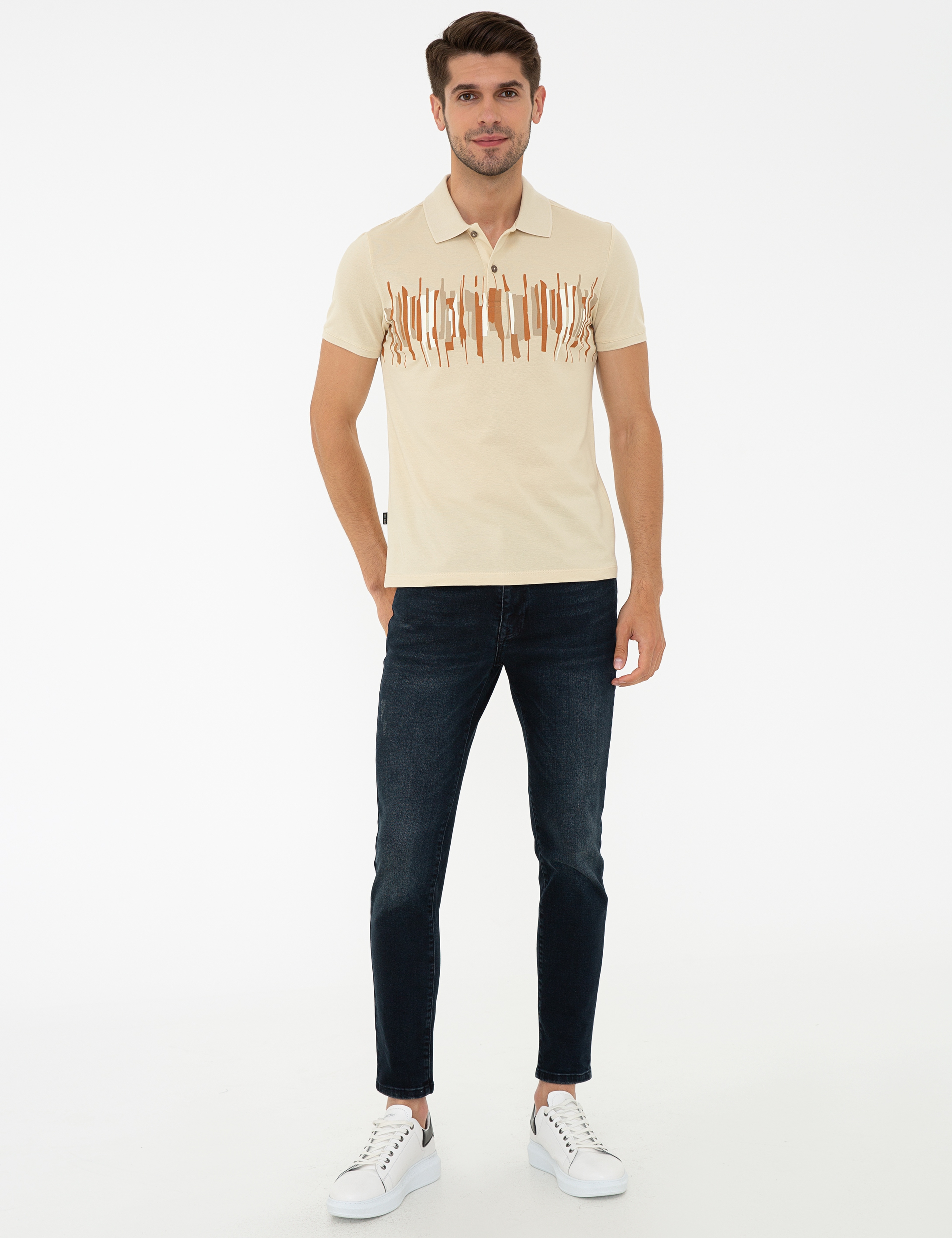 Bej Slim Fit Polo Yaka Tişört - Image 4