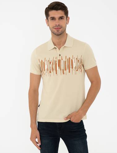 Bej Slim Fit Polo Yaka Tişört