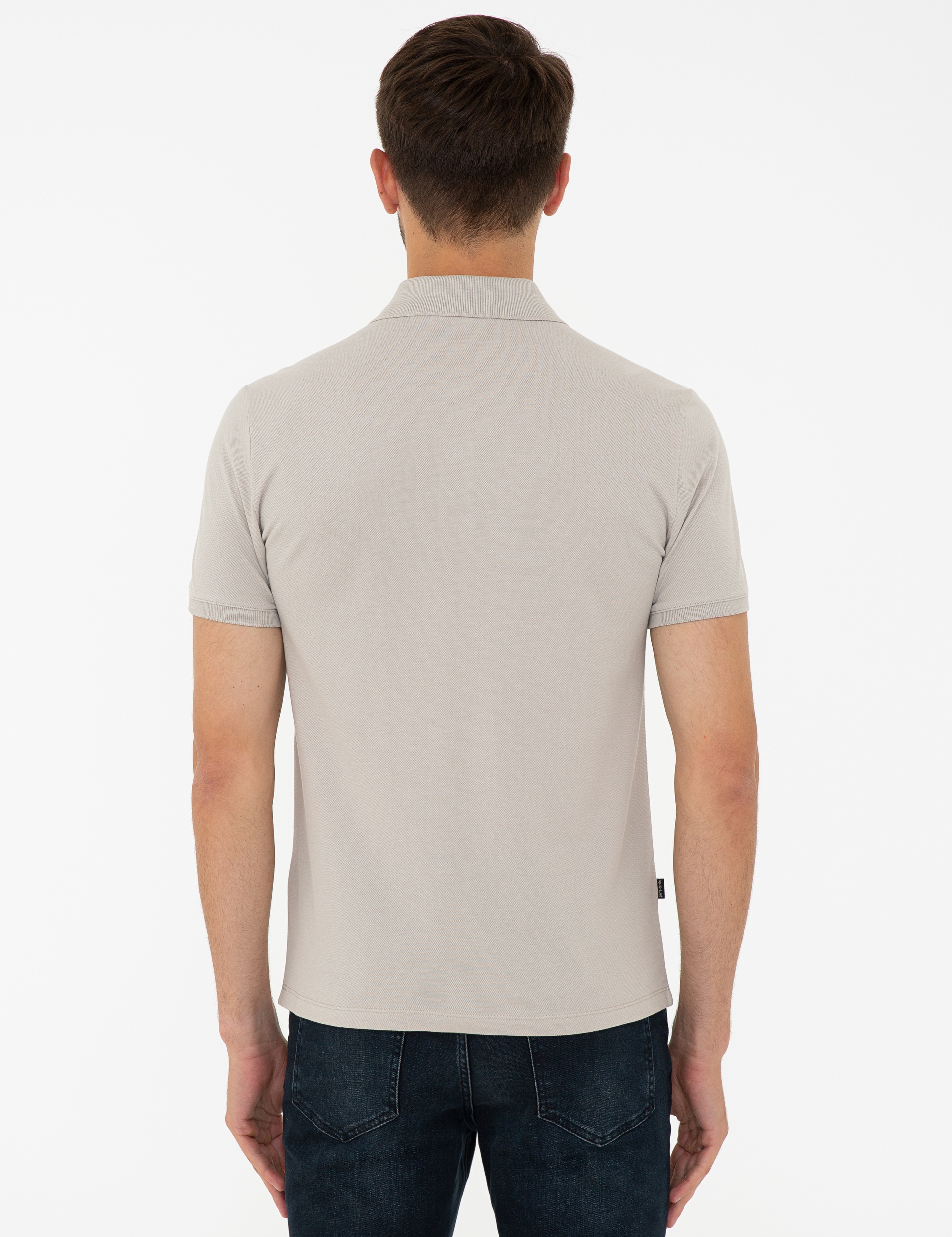 Açık Gri Slim Fit Polo Yaka T-Shirt - Image 3