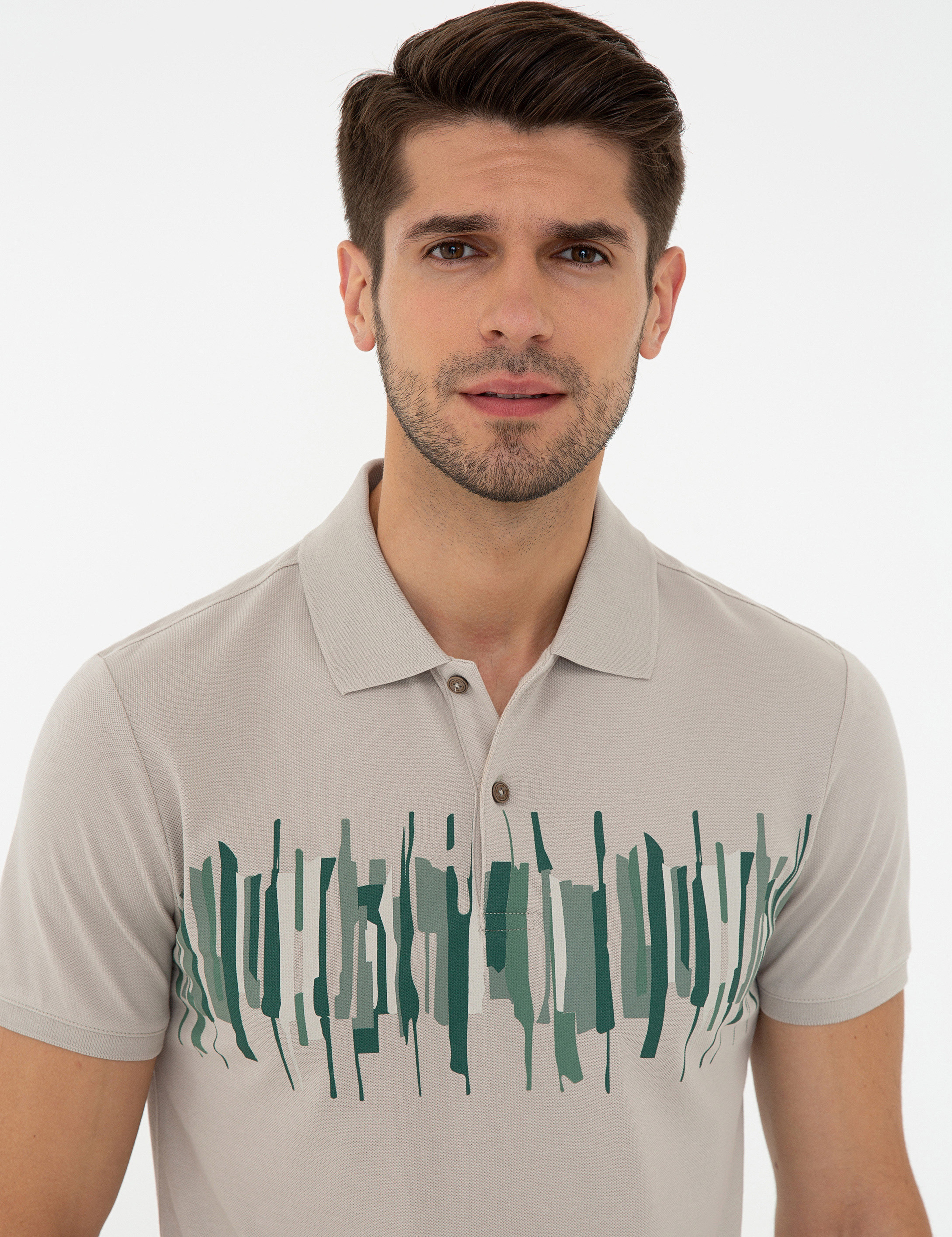 Açık Gri Slim Fit Polo Yaka T-Shirt - Image 2