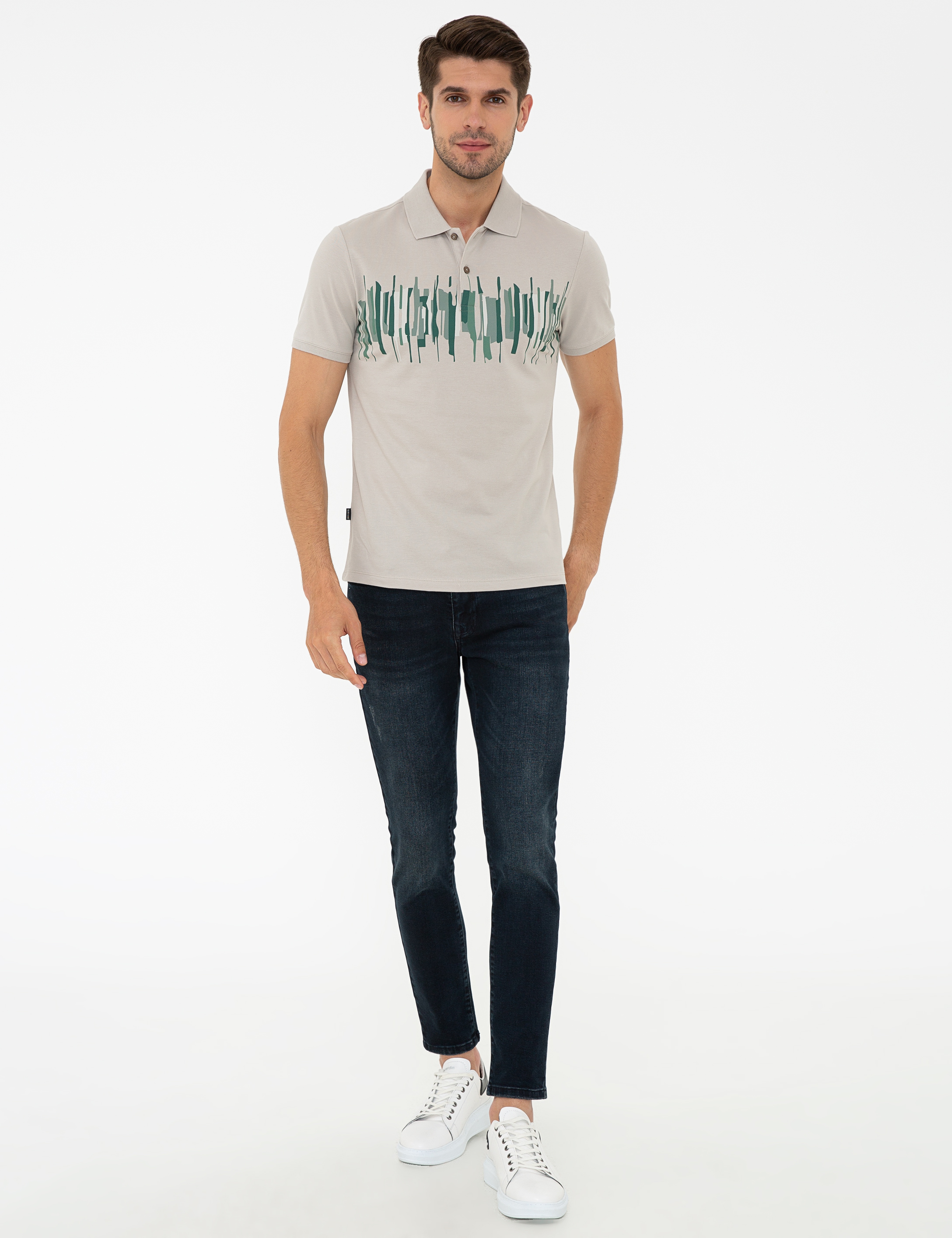Açık Gri Slim Fit Polo Yaka T-Shirt - Image 4