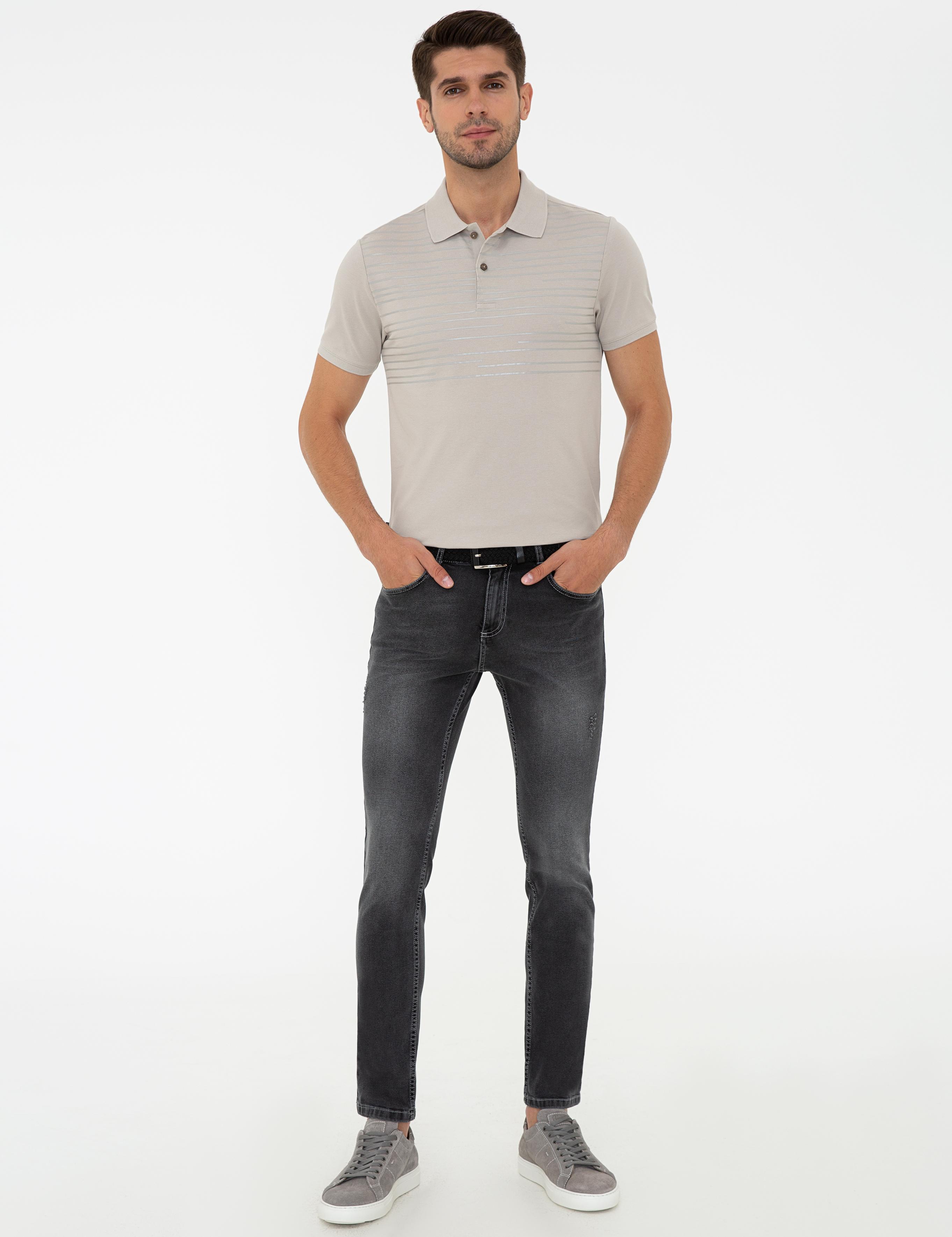 Açık Gri Slim Fit Polo Yaka Tişört