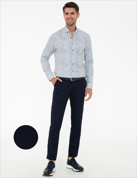 Lacivert Standart Fit Keten Karışımlı Chino Pantolon - 50219713126