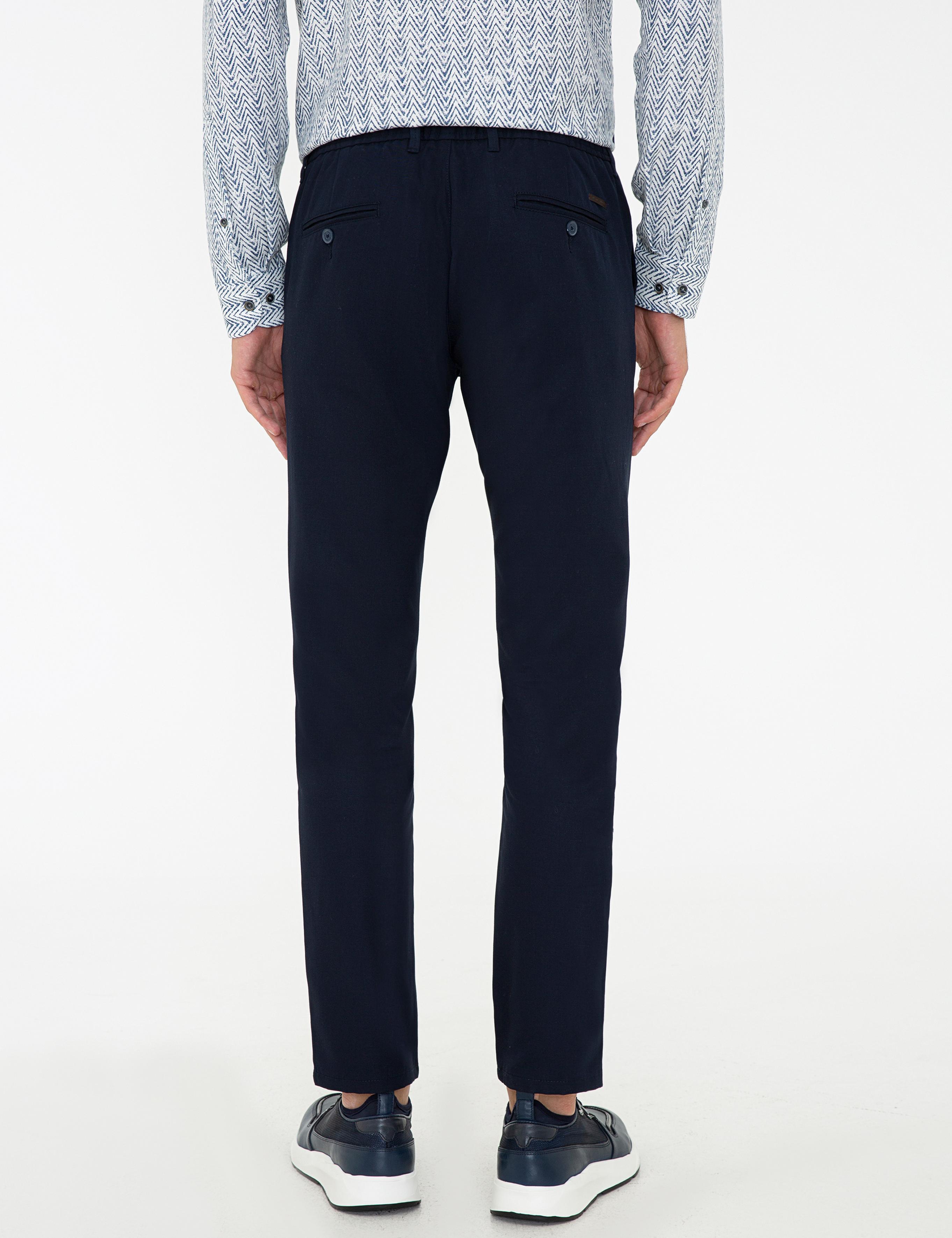 Lacivert Standart Fit Keten Karışımlı Chino Pantolon