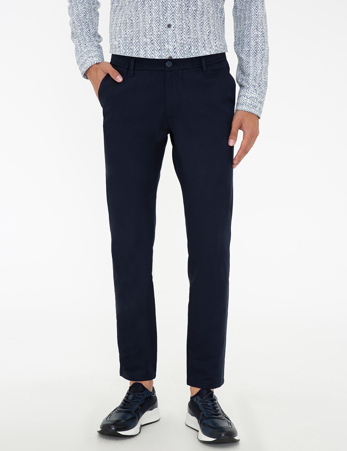 Lacivert Standart Fit Keten Karışımlı Chino Pantolon - 50219713126