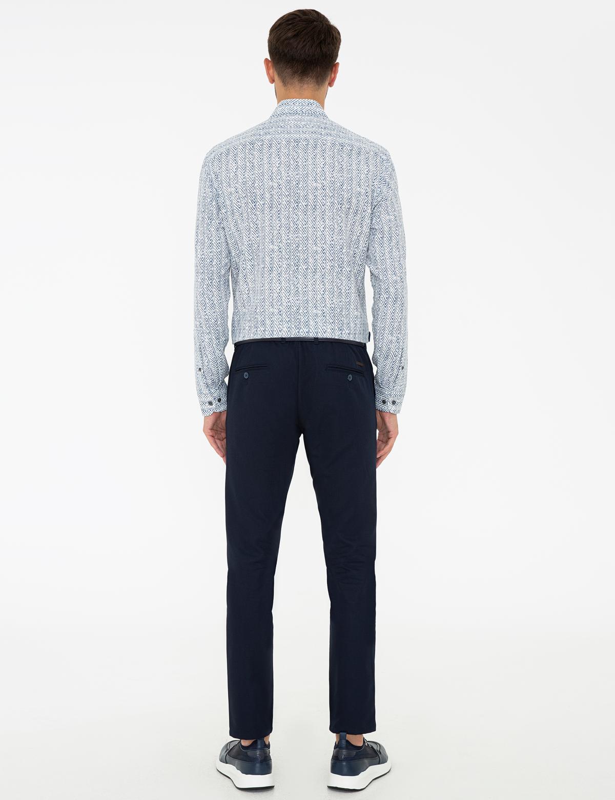 Lacivert Standart Fit Keten Karışımlı Chino Pantolon - 50219713126