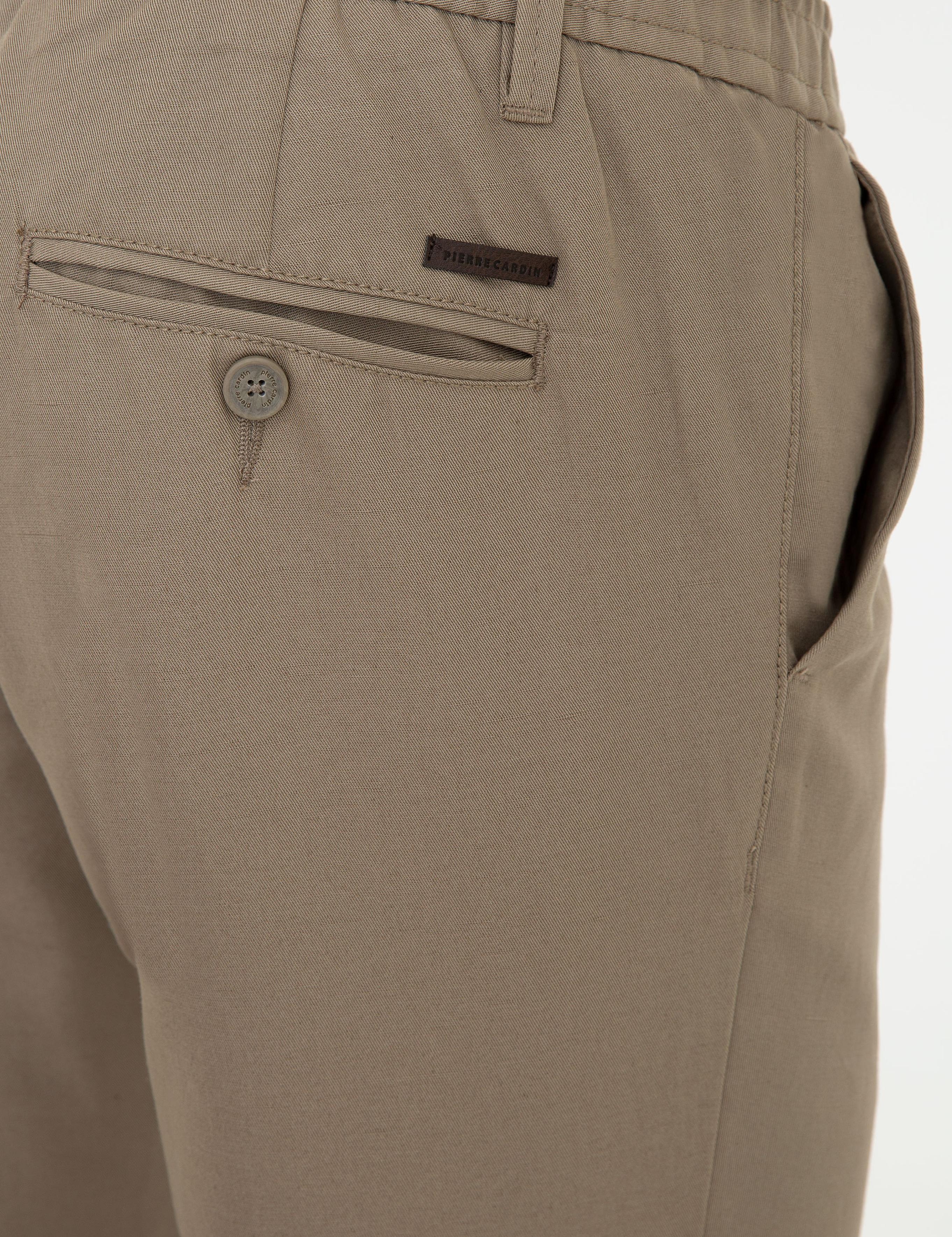 Bej Standart Fit Keten Karışımlı Chino Pantolon