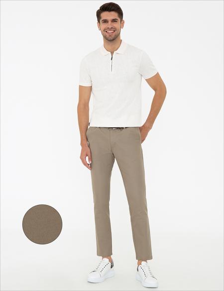 Bej Standart Fit Keten Karışımlı Chino Pantolon - 50219713137