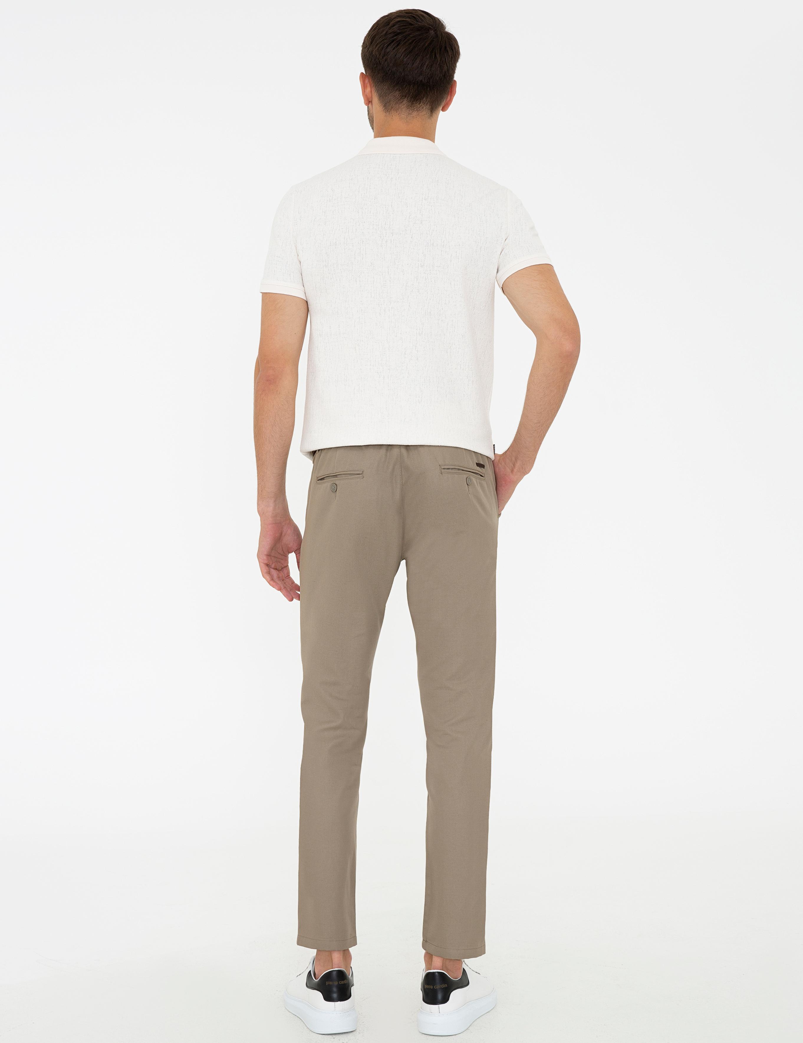 Bej Standart Fit Keten Karışımlı Chino Pantolon