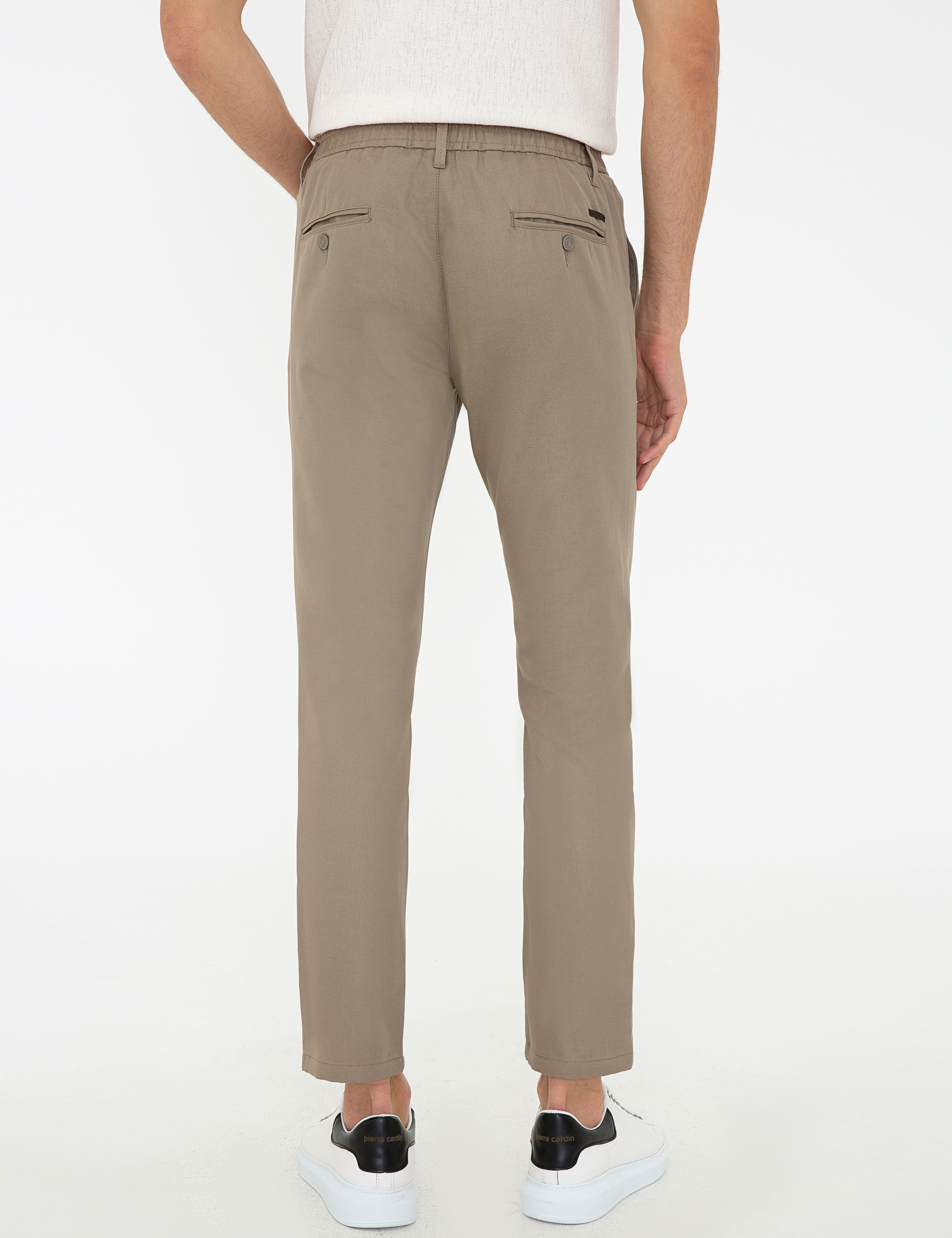Bej Standart Fit Keten Karışımlı Chino Pantolon - Image 3