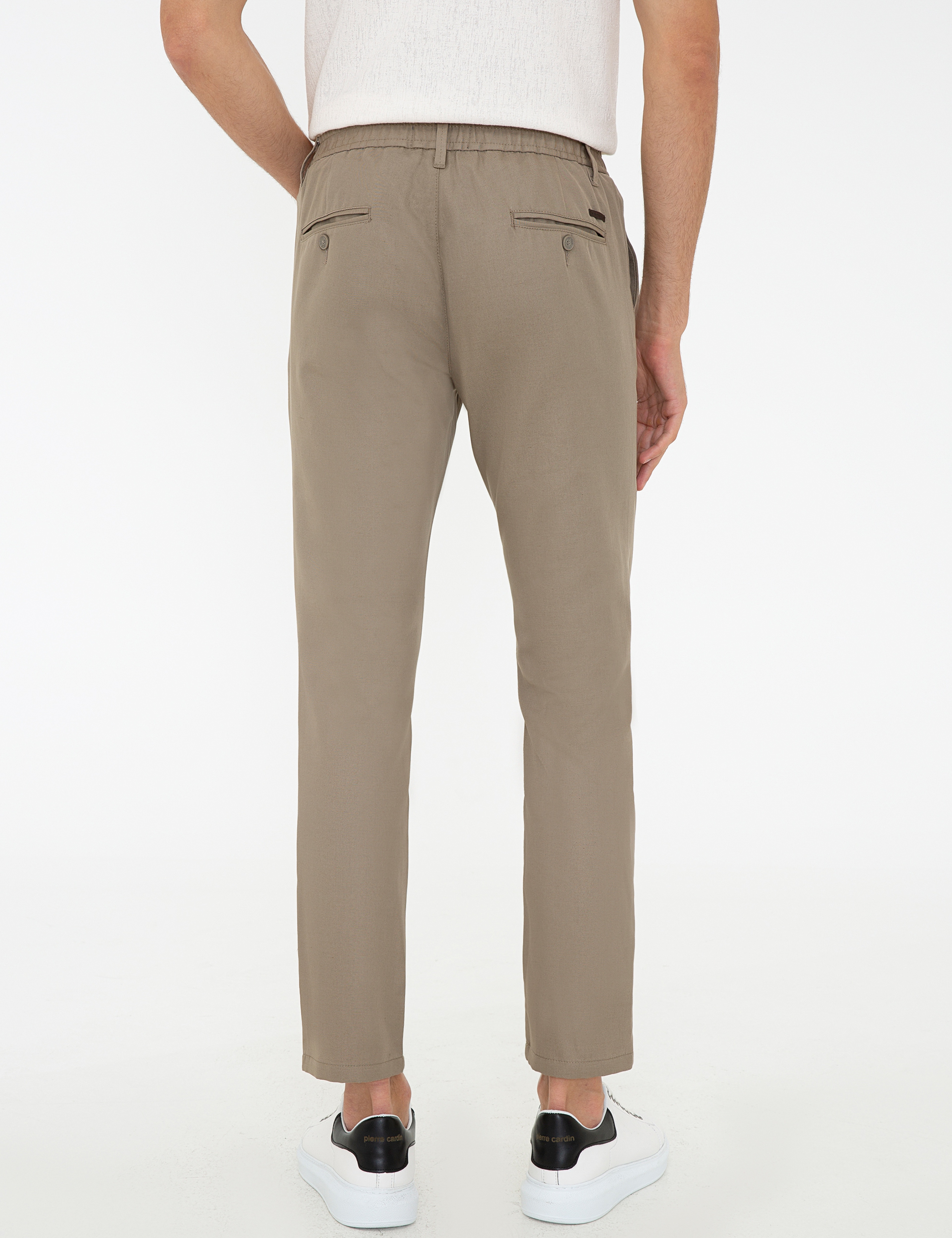 Bej Standart Fit Keten Karışımlı Chino Pantolon
