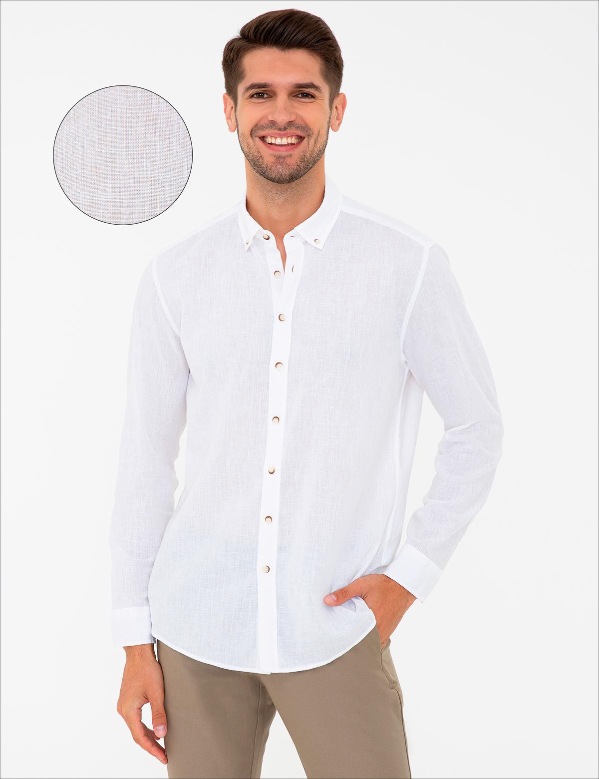 Beyaz Regular Fit Uzun Kollu Gömlek