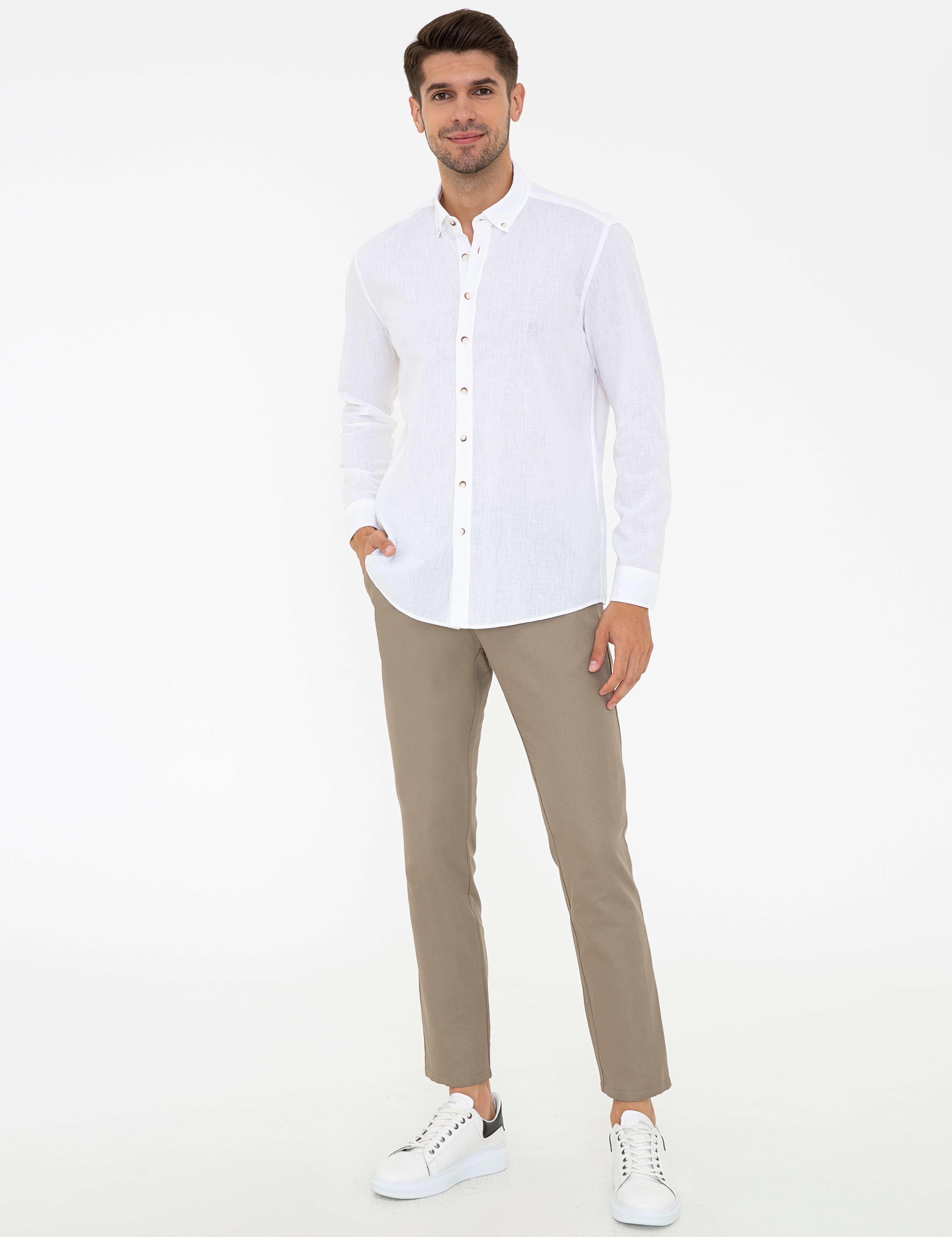 Beyaz Regular Fit Uzun Kollu Gömlek - Image 4