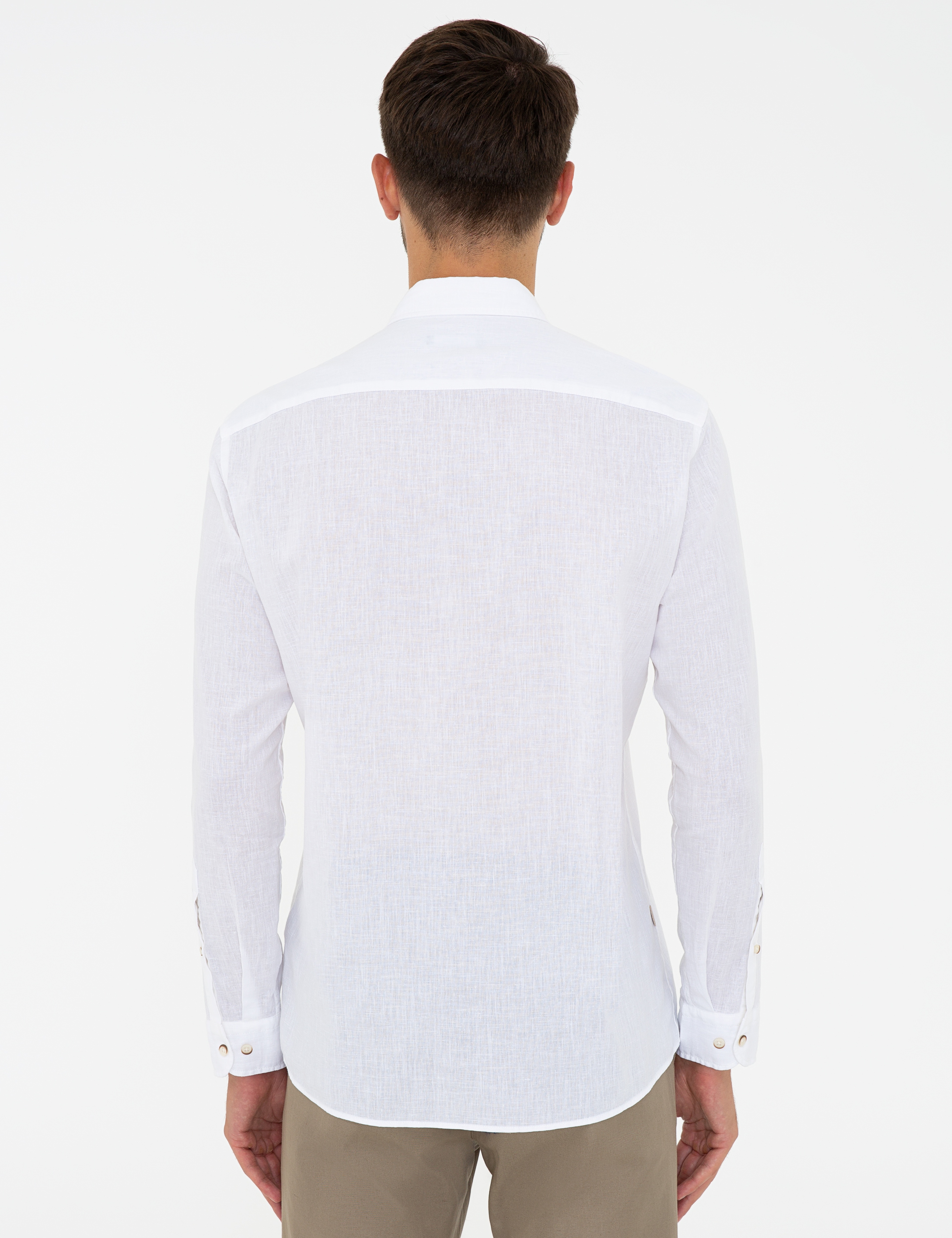 Beyaz Regular Fit Uzun Kollu Gömlek - Image 3