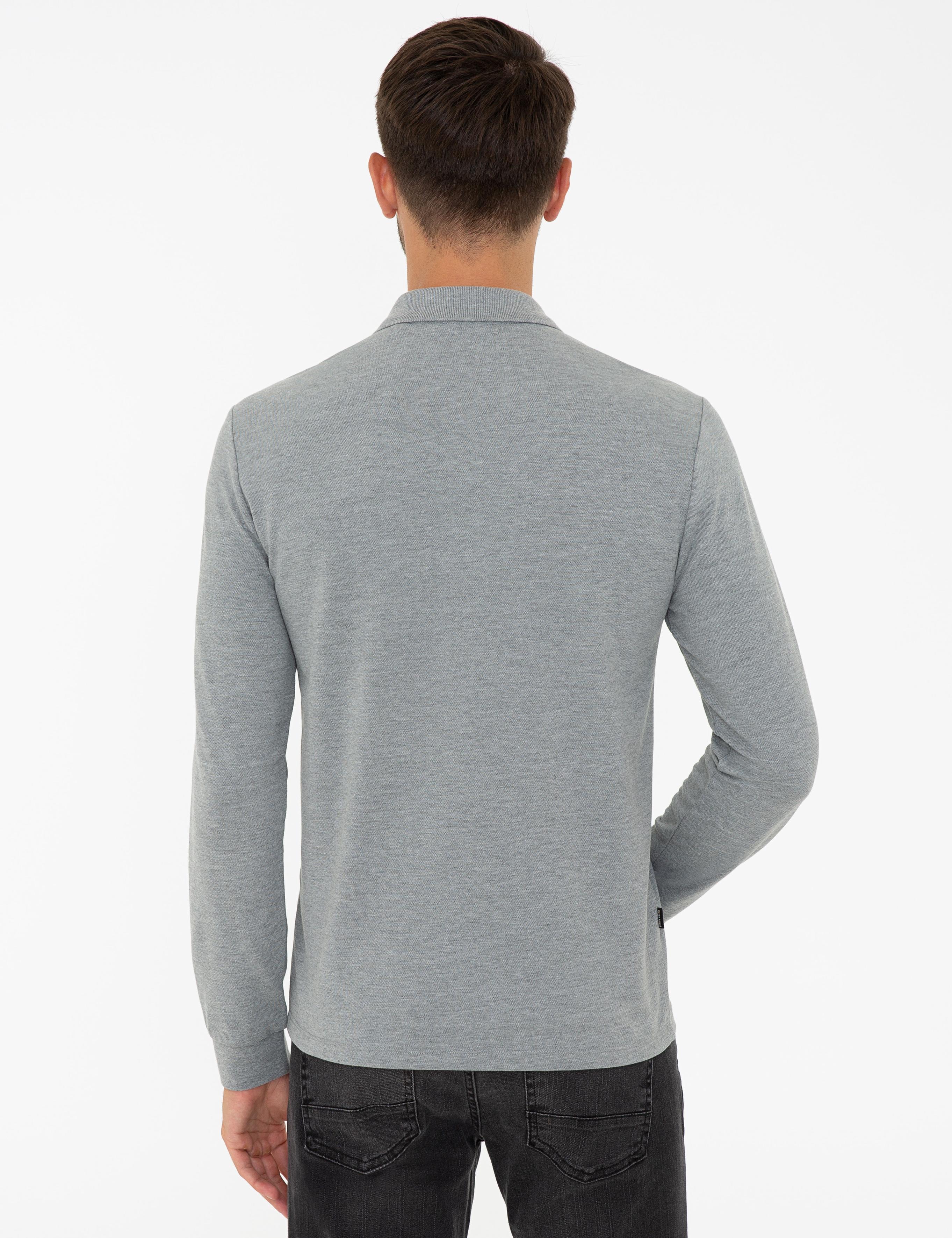 Gri Melanj Slim Fit Polo Yaka Sweatshirt