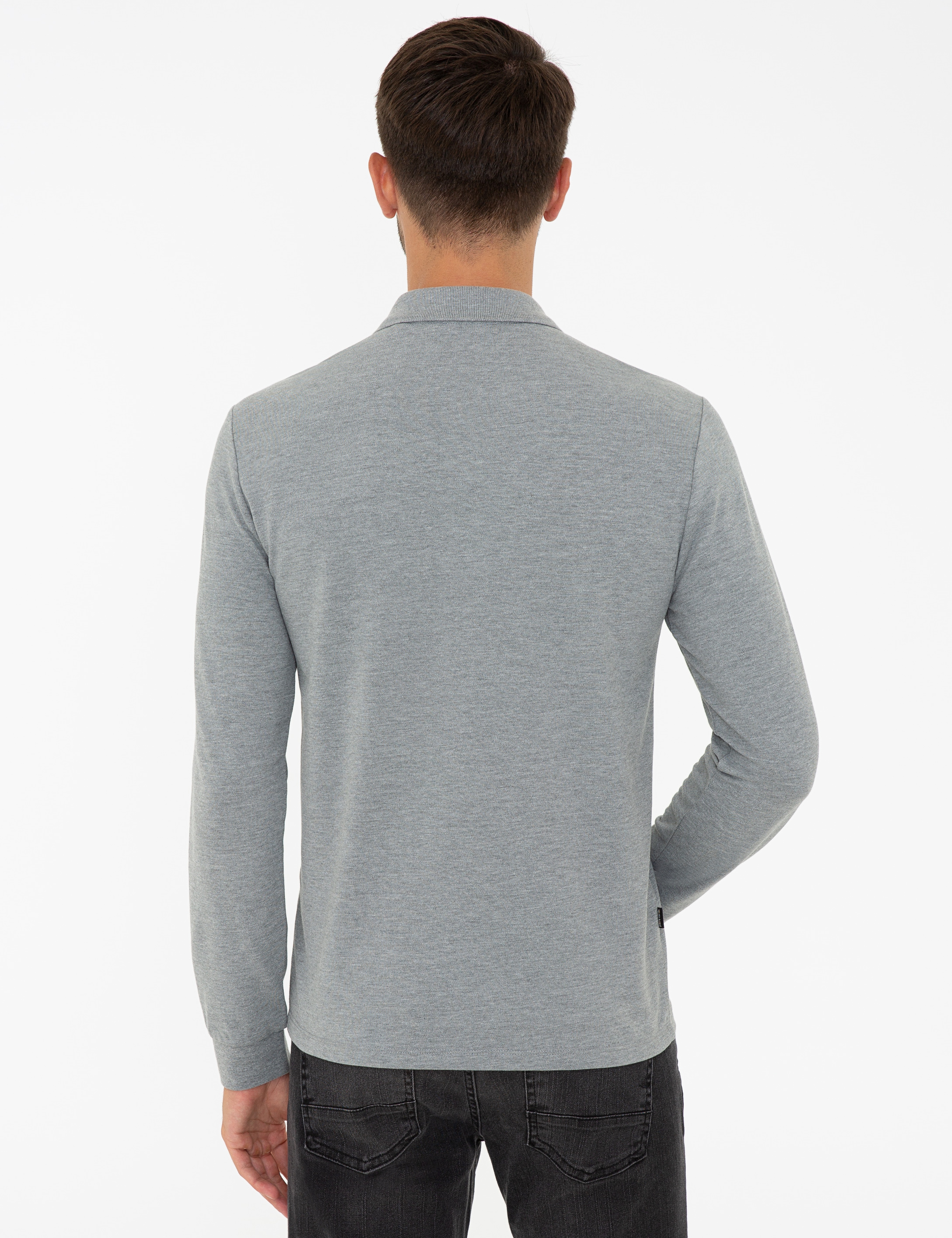 Gri Melanj Slim Fit Polo Yaka Sweatshirt - Image 3